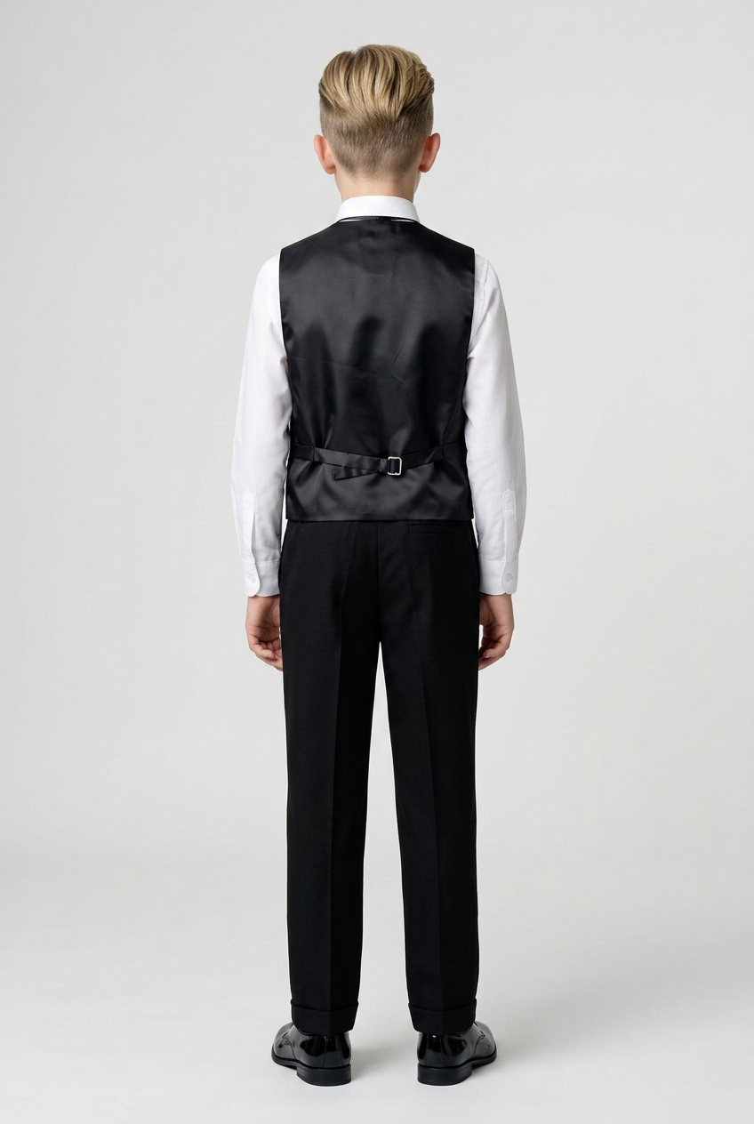 Boys Silver Shiny Paisley 4-Piece Waistcoat Suit - Silver