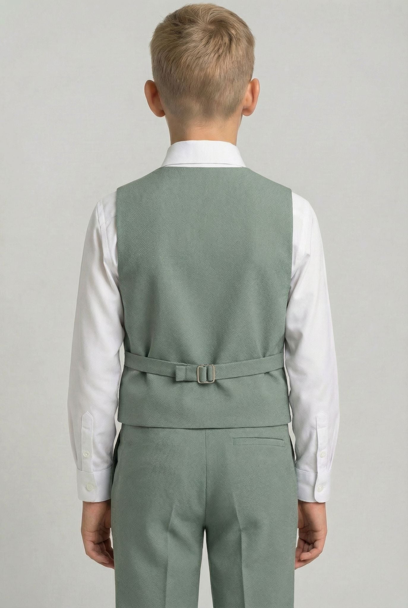 Boys' Slim Fit Textured Waistcoat Suit Set, Formal Outfit - Sage Green.