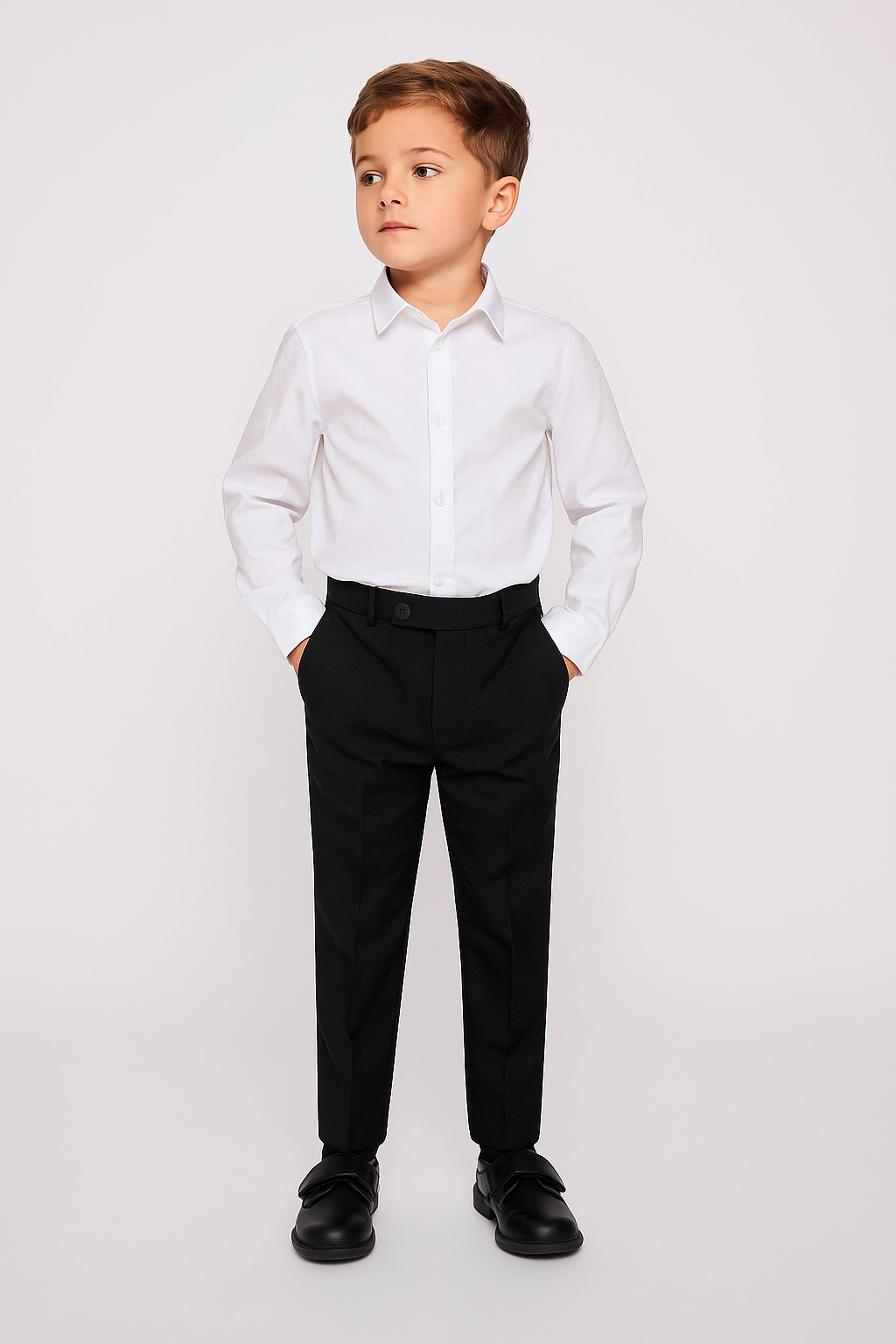 Boys Slim Fit Black Formal Trousers - Black Model Picture