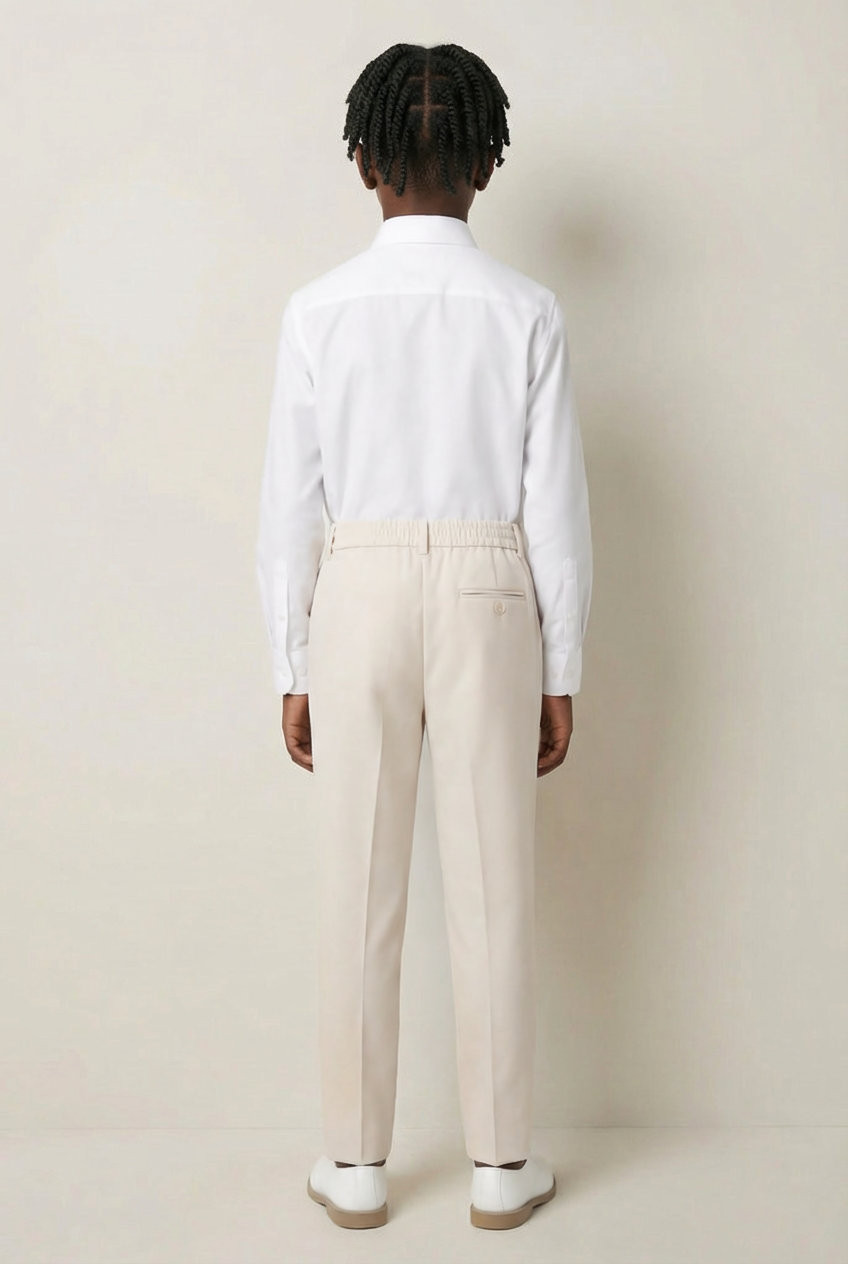 Boys Slim Fit Formal Trousers with Adjustable Waist - Ivory
