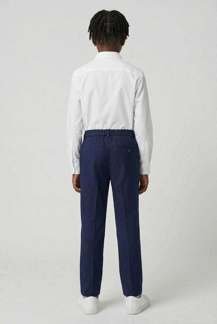 Boys Slim Fit Formal Trousers with Adjustable Waist - Navy