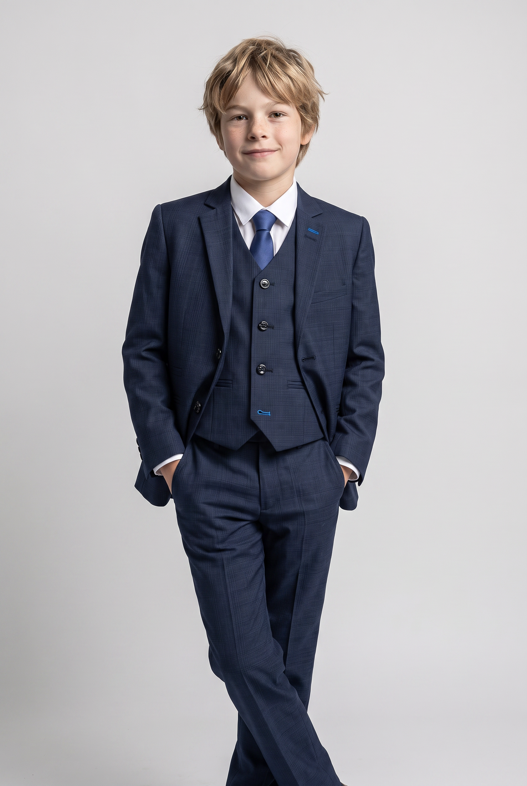 Boys Slim Fit Navy Suit - SEEBA - Navy Blue