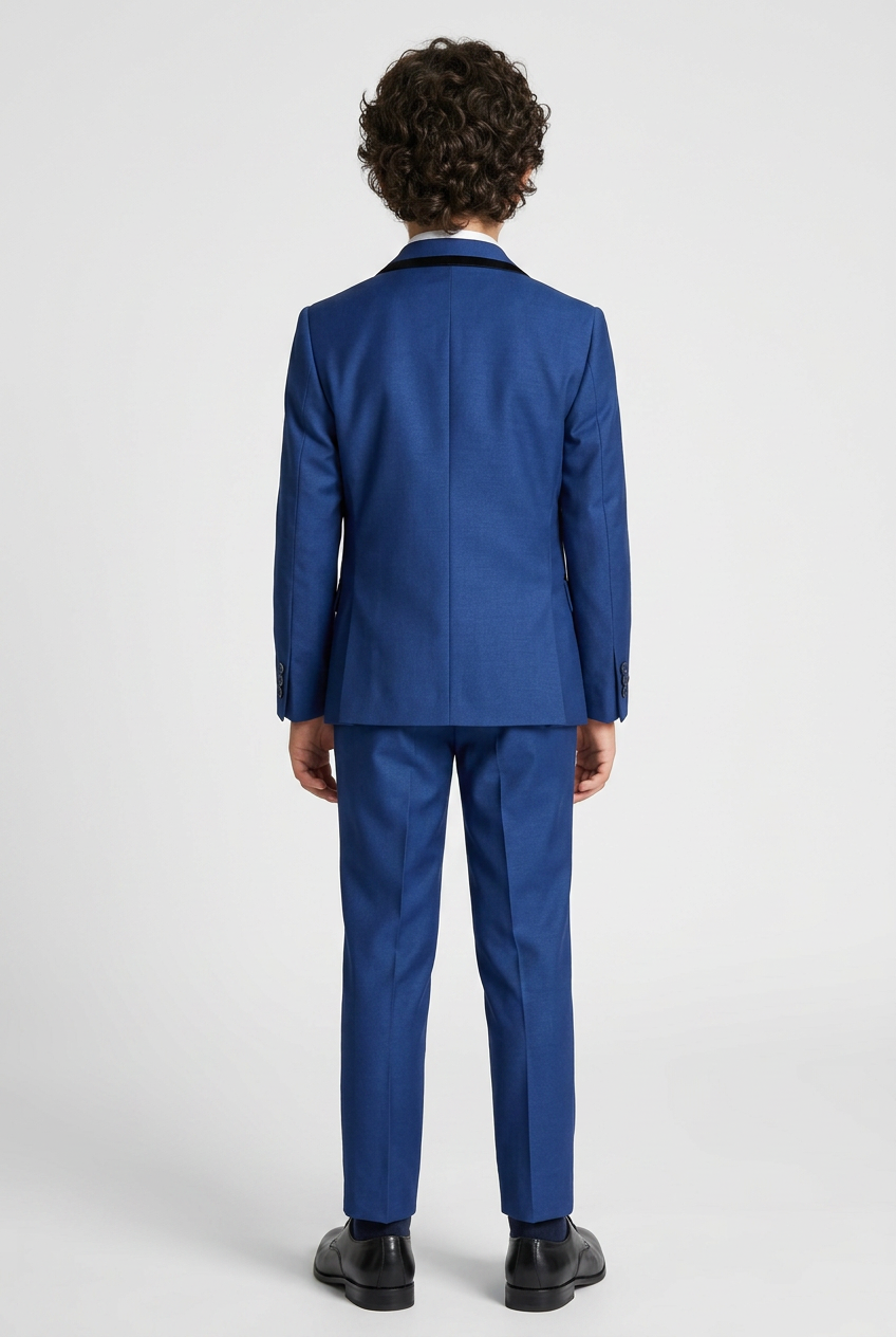 Boys Slim Fit Piping Tuxedo Dinner Suit - Tonic Blue