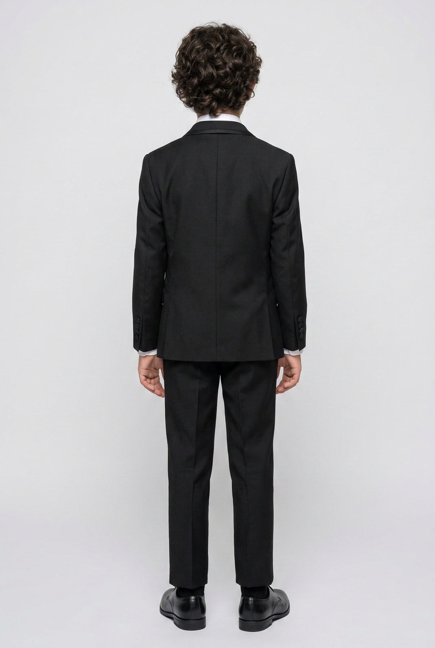 Boys Slim Fit Piping Tuxedo Dinner Suit - Black