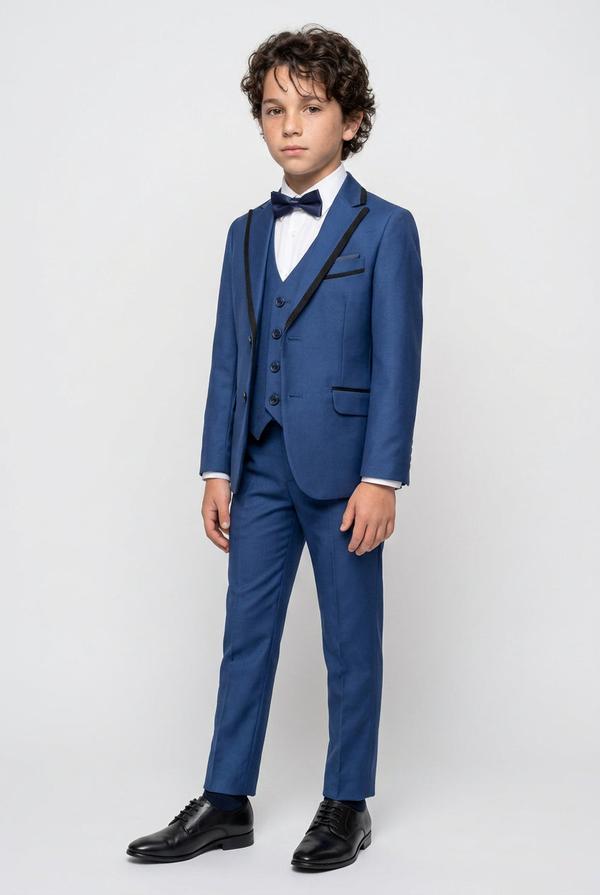 Boys Slim Fit Piping Tuxedo Dinner Suit - Tonic Blue