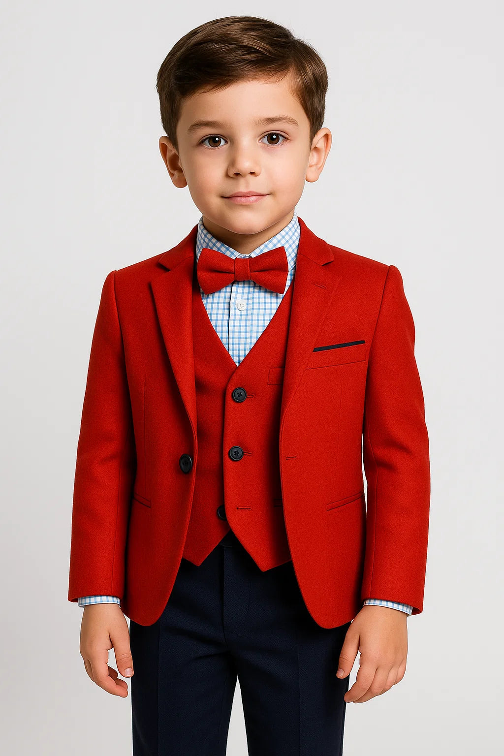 Boys Soft Suede Red Suit Set with Elbow Patches - Red -Blue