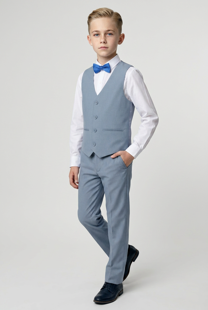 Boys Summer Waistcoat Suit 4 PC Set - Grey