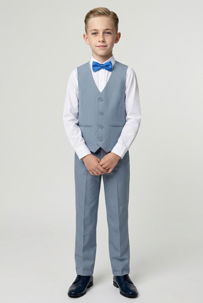Boys Summer Waistcoat Suit 4 PC Set - Grey