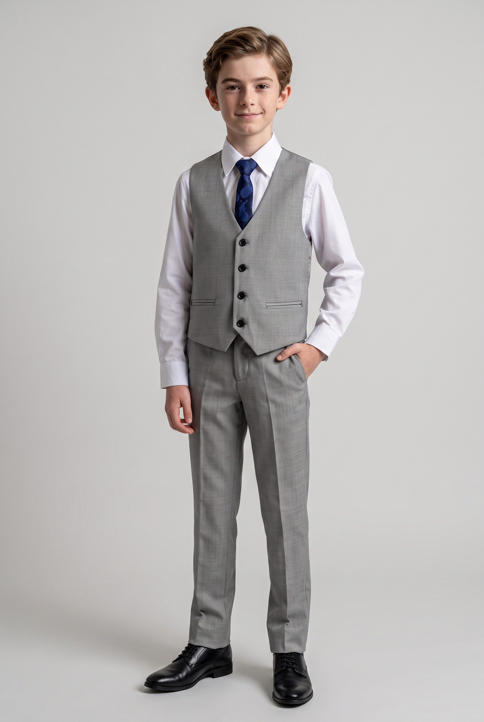Boys Tailored Fit Black Suit - PARKER - Light Grey