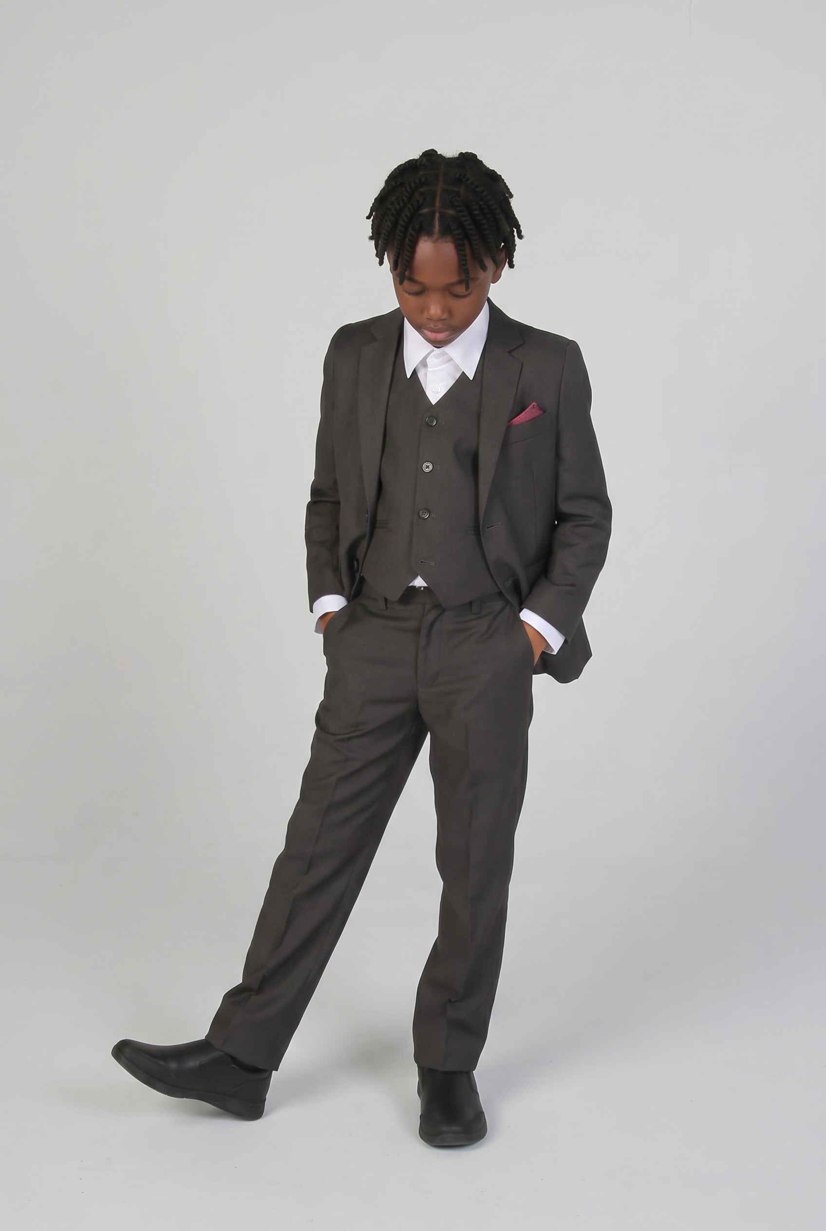 Boys Tailored Fit Formal Suit - Charcoal Grey