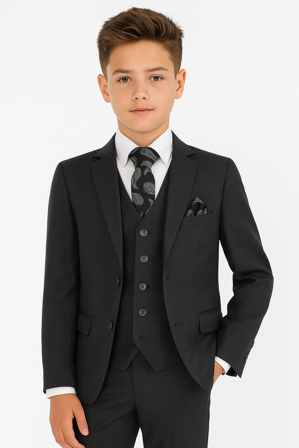 Boys Tailored Fit Formal Suit - LANDON - Charcoal Grey