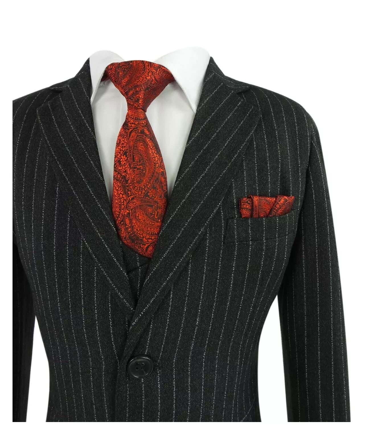 Boys Tailored Fit Pinstripe Dark Grey Suit Set - Dark Grey
