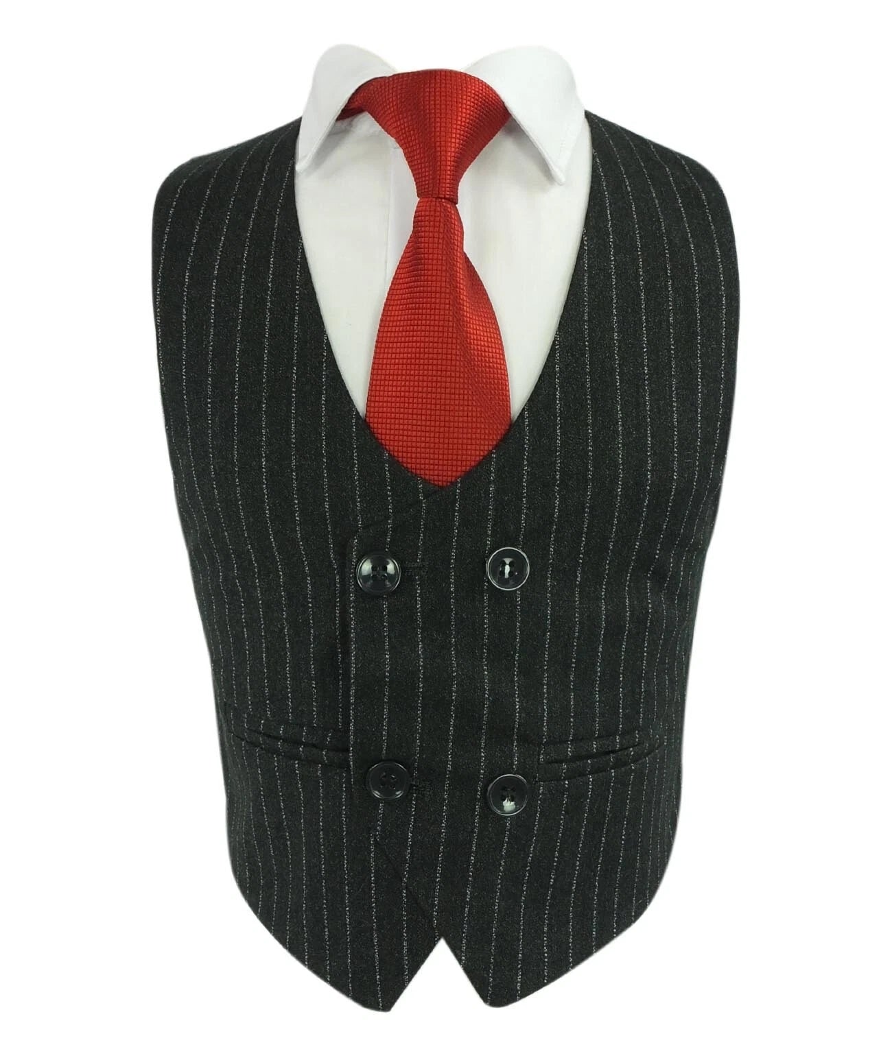Boys Tailored Fit Pinstripe Dark Grey Suit Set - Dark Grey