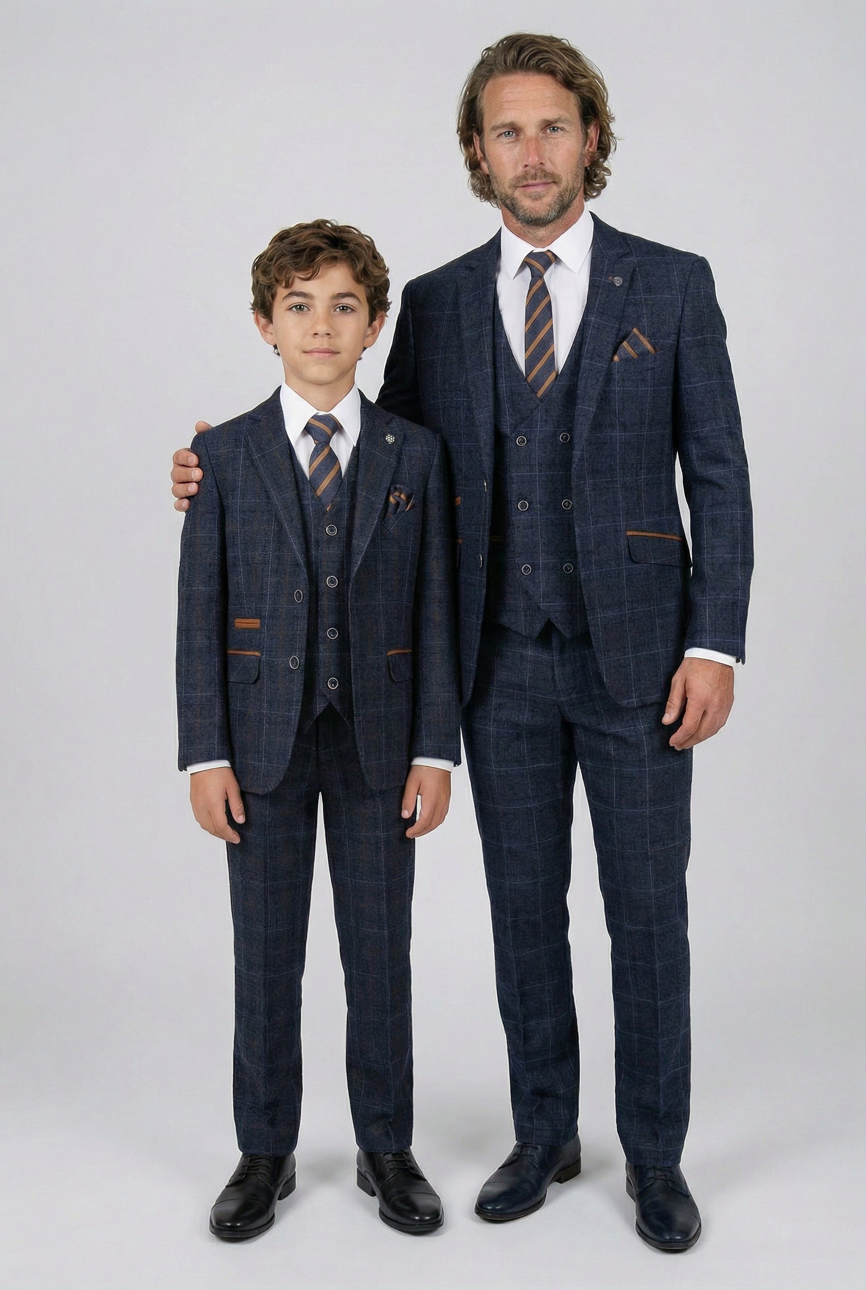 Boys Tailored Fit Retro Check Suit - ANTHONY NAVY