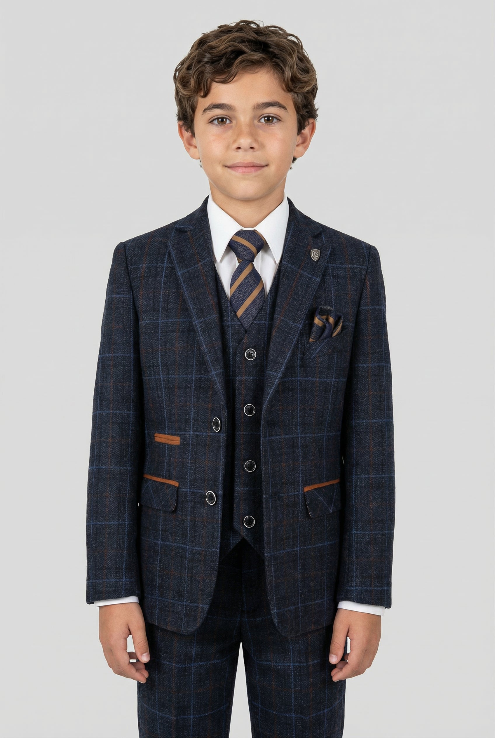 Boys Tailored Fit Retro Check Suit - ANTHONY NAVY