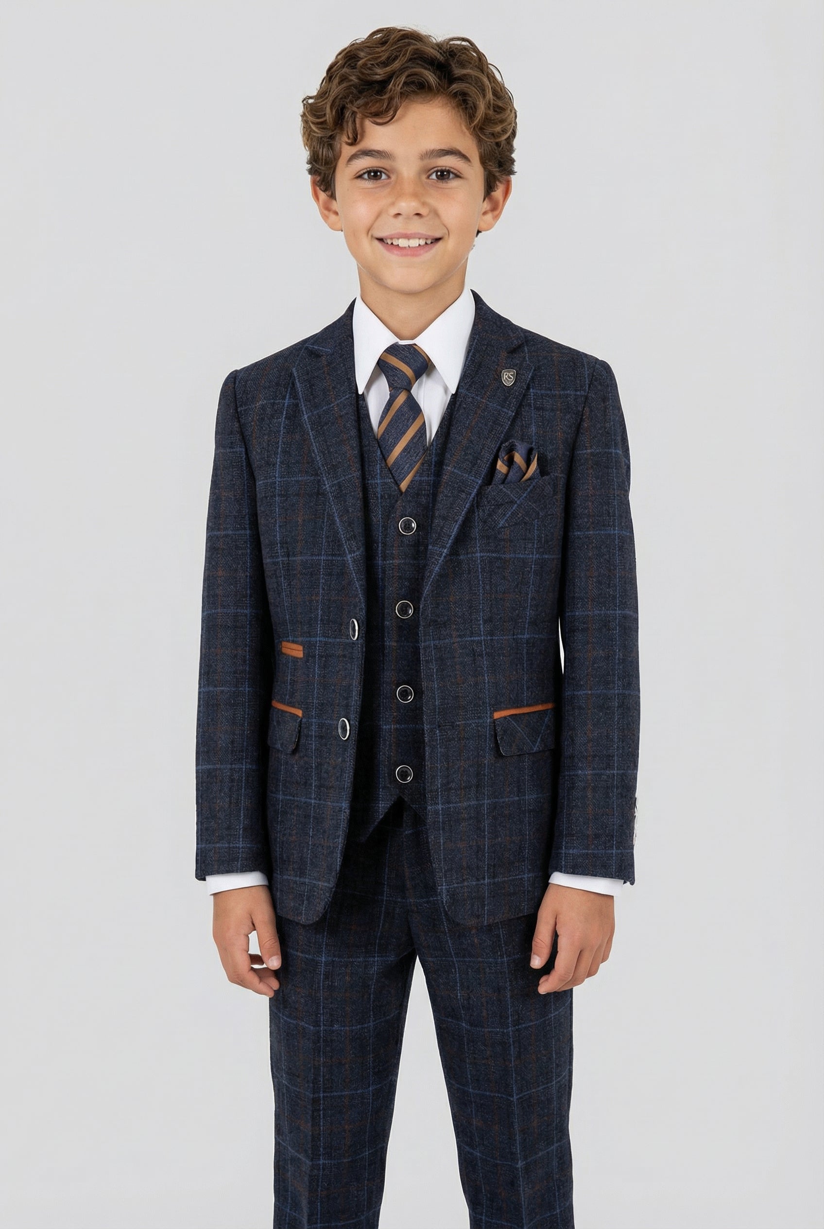 Boys Tailored Fit Retro Check Suit - ANTHONY NAVY
