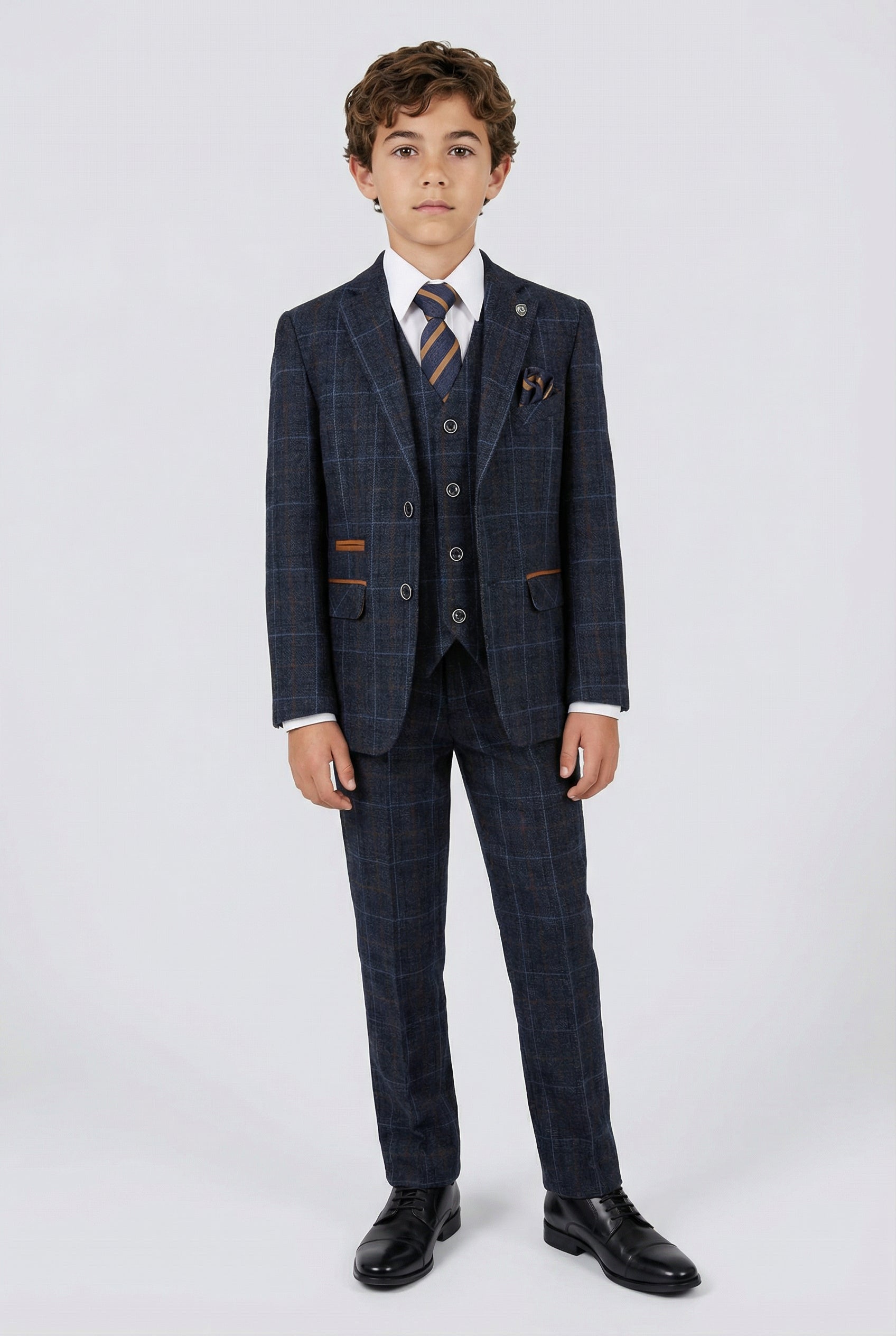 Boys Tailored Fit Retro Check Suit - ANTHONY NAVY
