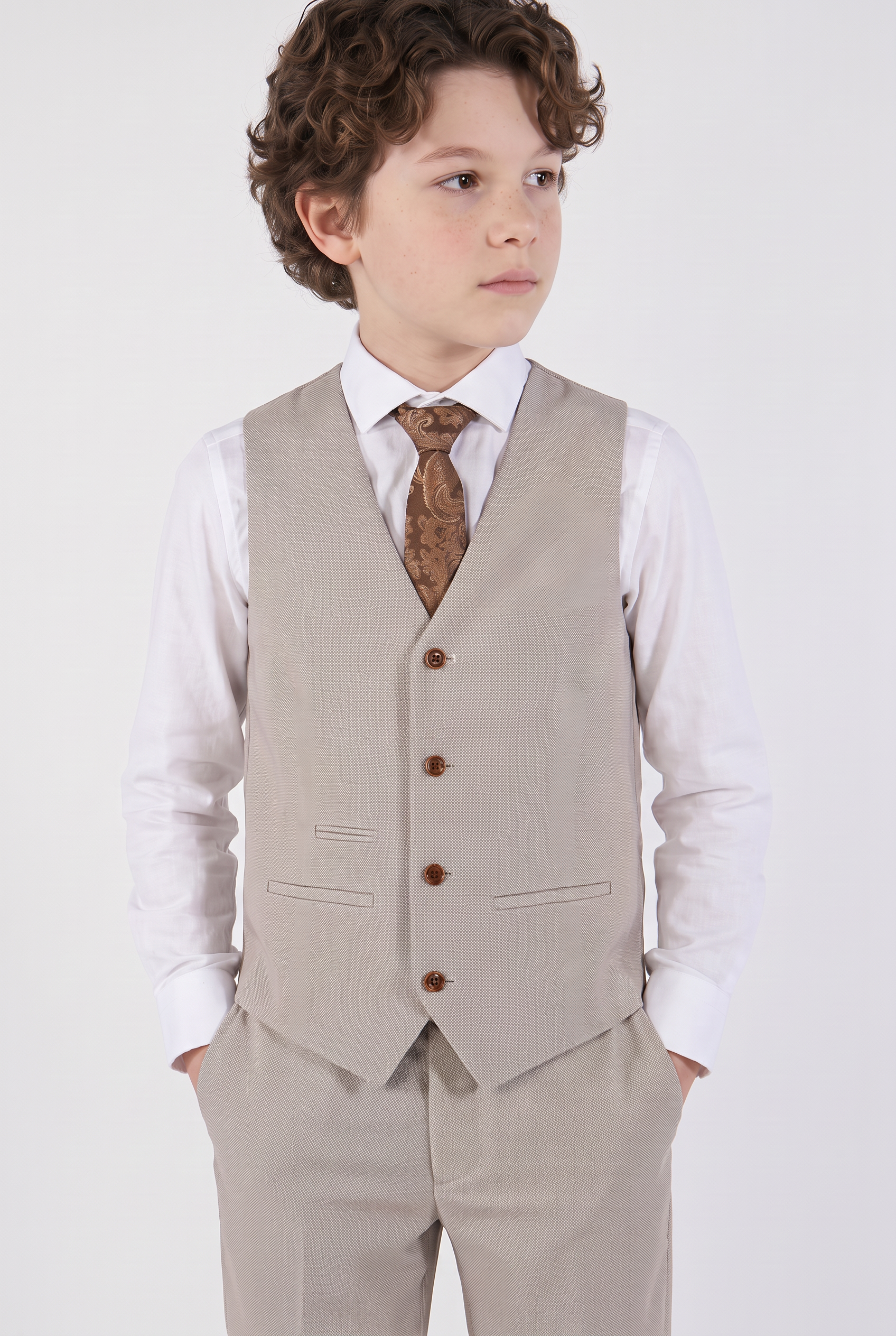 Boys Tailored Fit Suit - MAYFAIR - Stone Beige