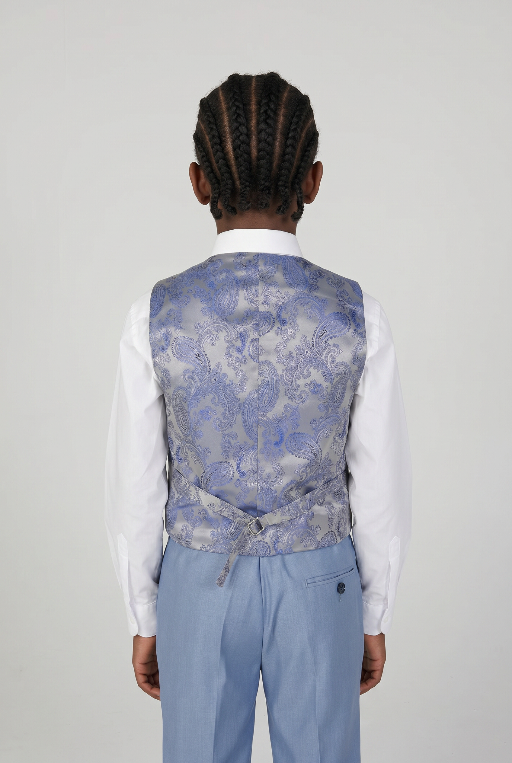 Boys Tailored Fit Suit Set In Sky Blue - Charles - Blue Back Picture