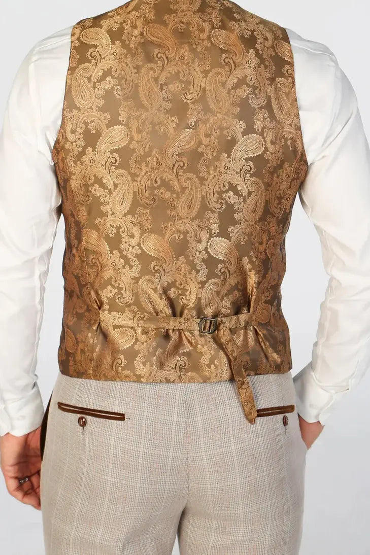 Boys’ Tailored Fit Tweed Check Suit – LEO - Beige