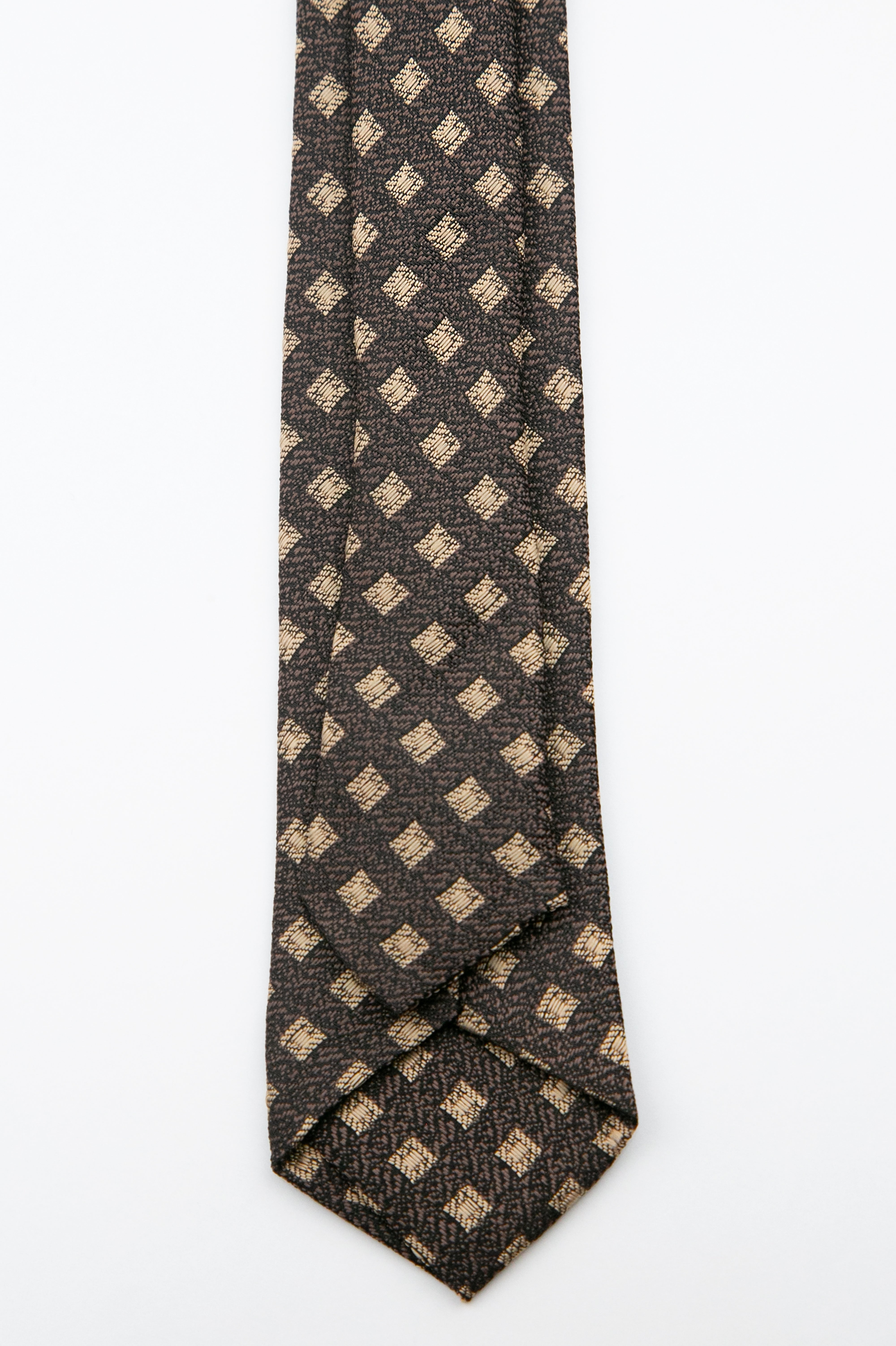 Boys’ Textured Diamond Slim Tie & Hanky Set - Brown Back Picture