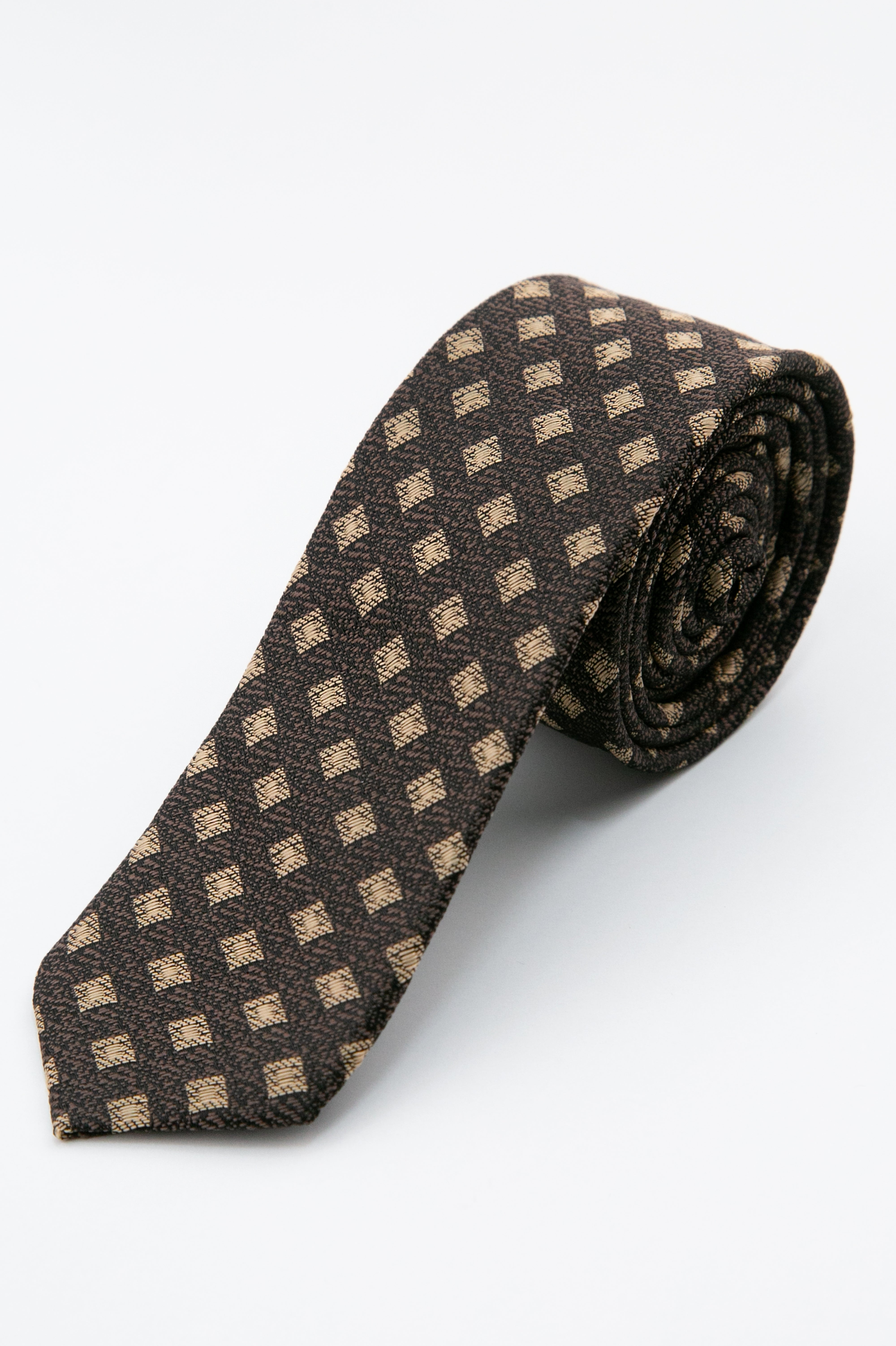 Boys’ Textured Diamond Slim Tie & Hanky Set - Brown Tie Picture