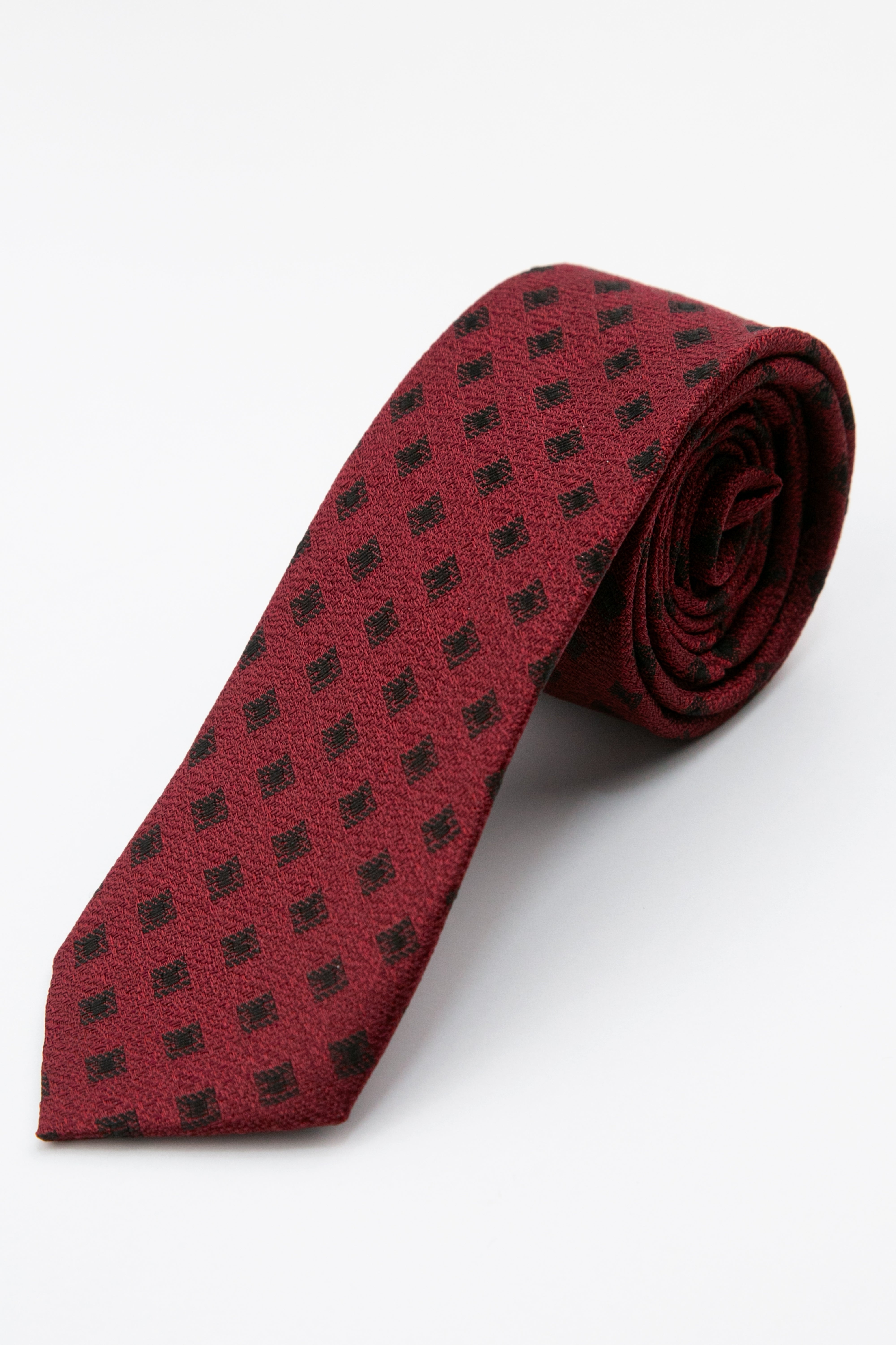 Boys’ Textured Diamond Slim Tie & Hanky Set - Burgundy Tie Picture