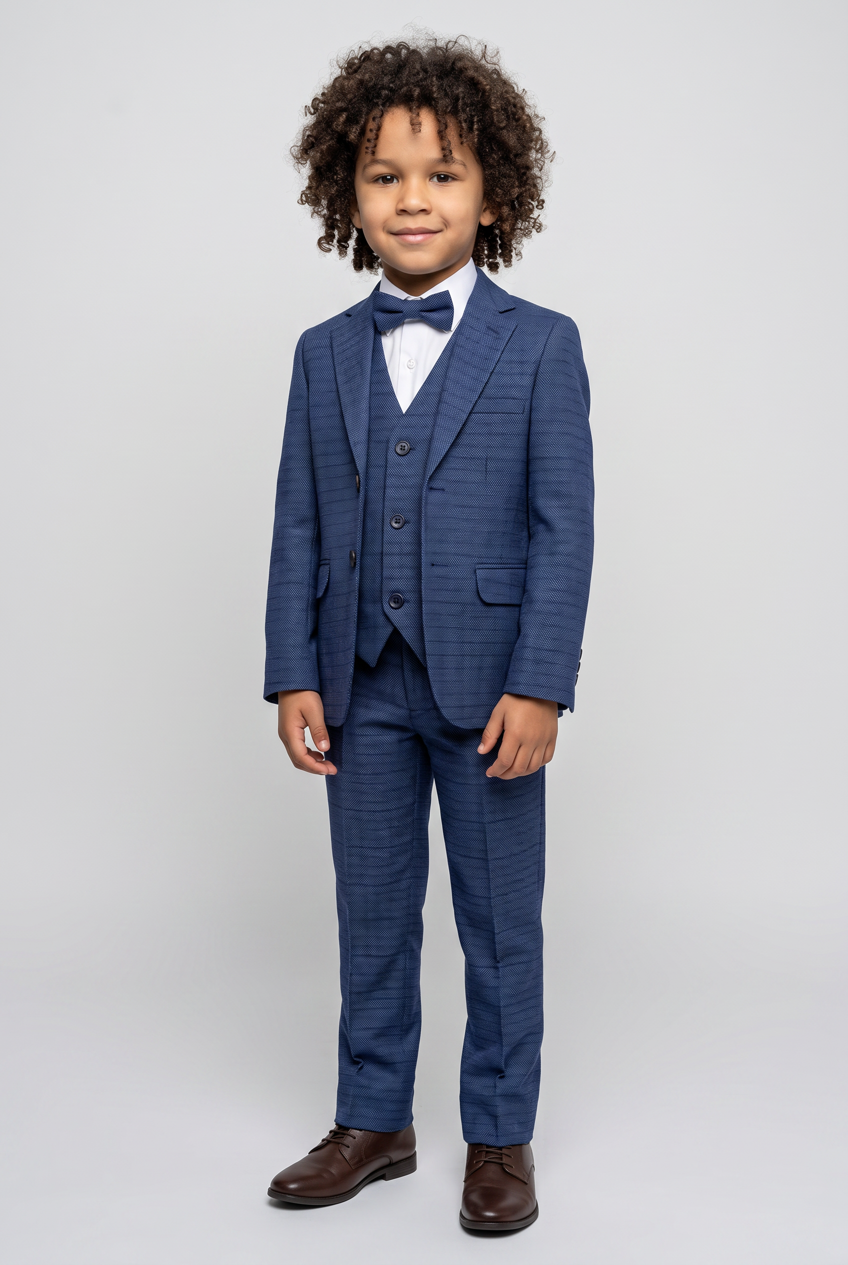 Boys Textured Check Suit - Joseph Blue - Blue