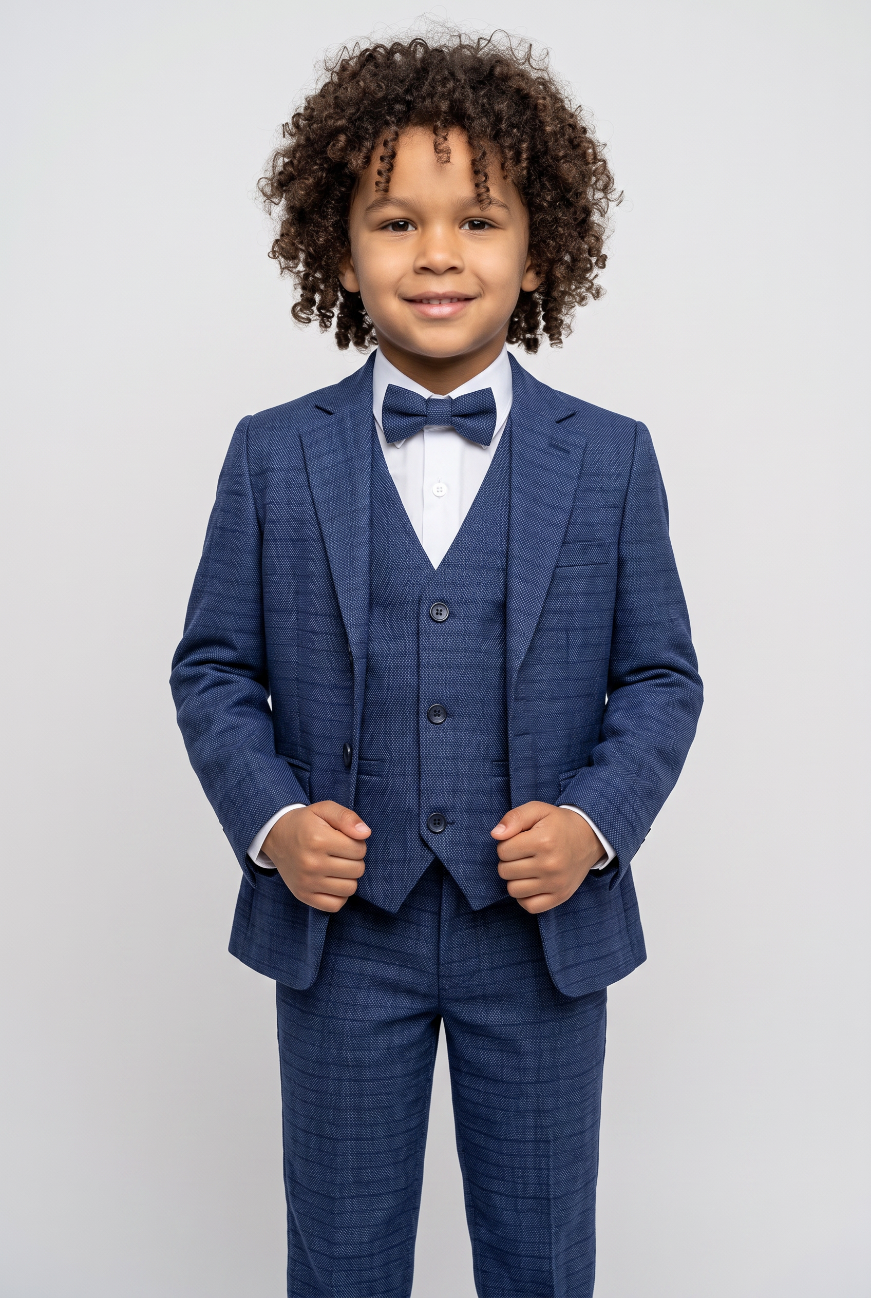 Boys Textured Check Suit - Joseph Blue - Blue
