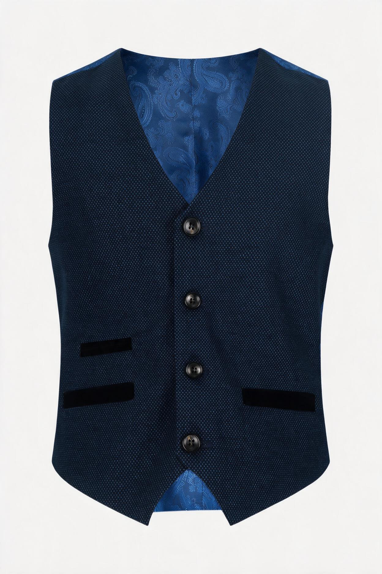 Boys Textured Formal Navy Suit - ARTHUR - Navy Blue