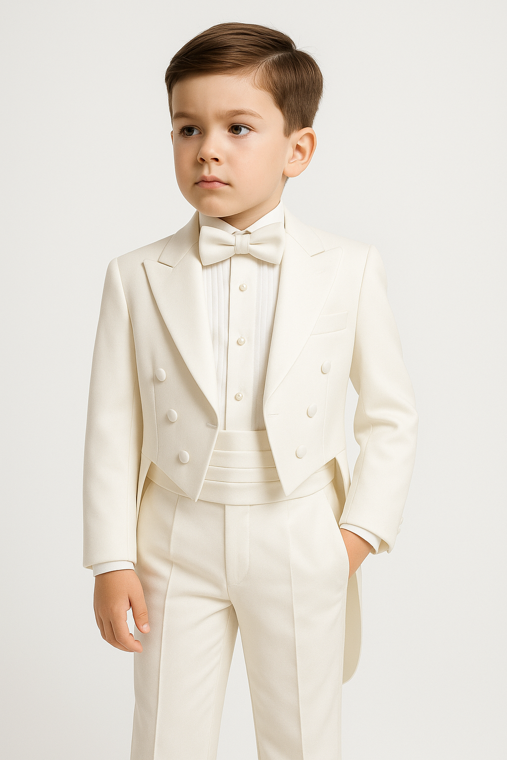 Boys Tuxedo Tail Suit - Ivory Model Picture