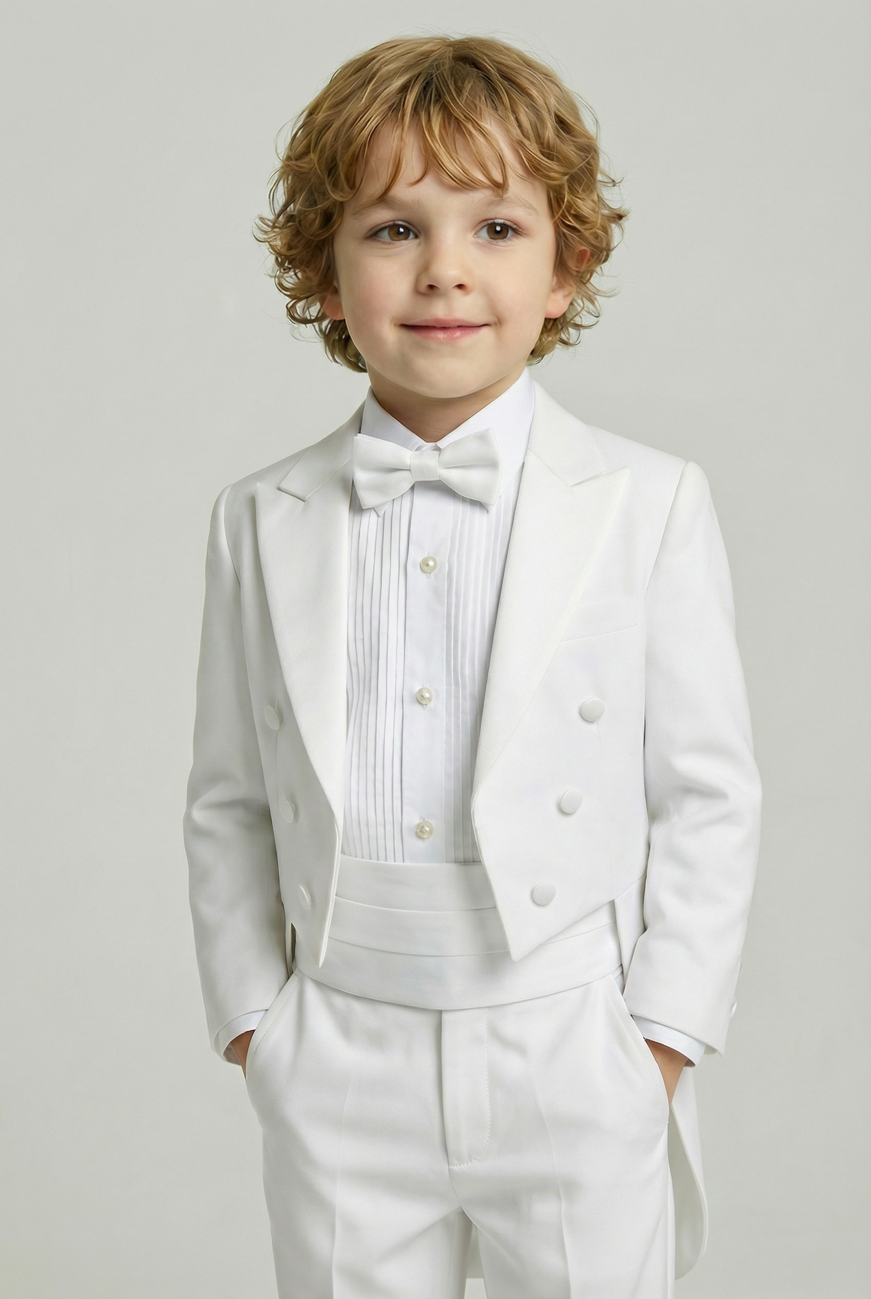 Boys Tuxedo Tail Suit - White Model Picture