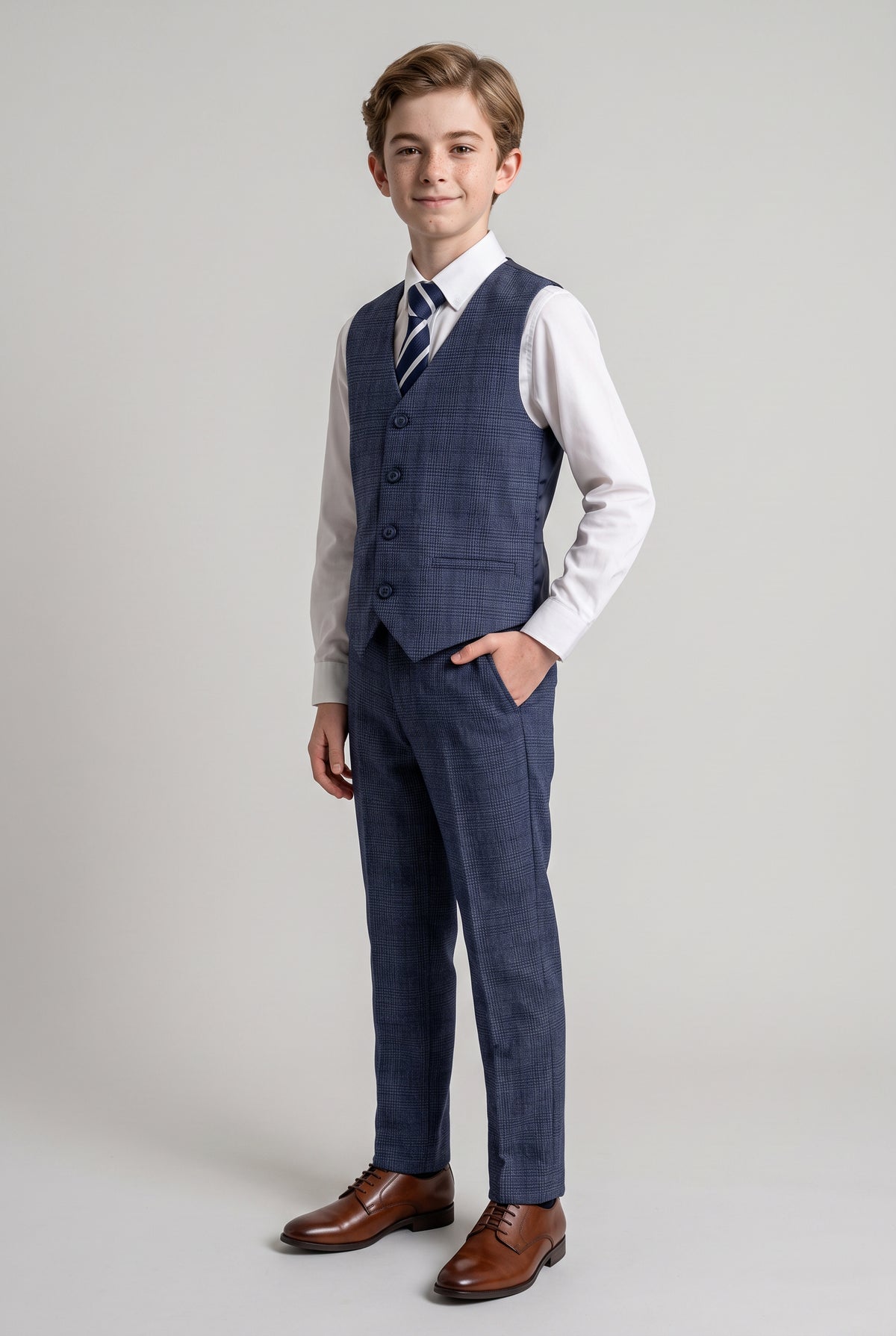 Boys Tweed Check Blue Suit - GRAHAM - Blue