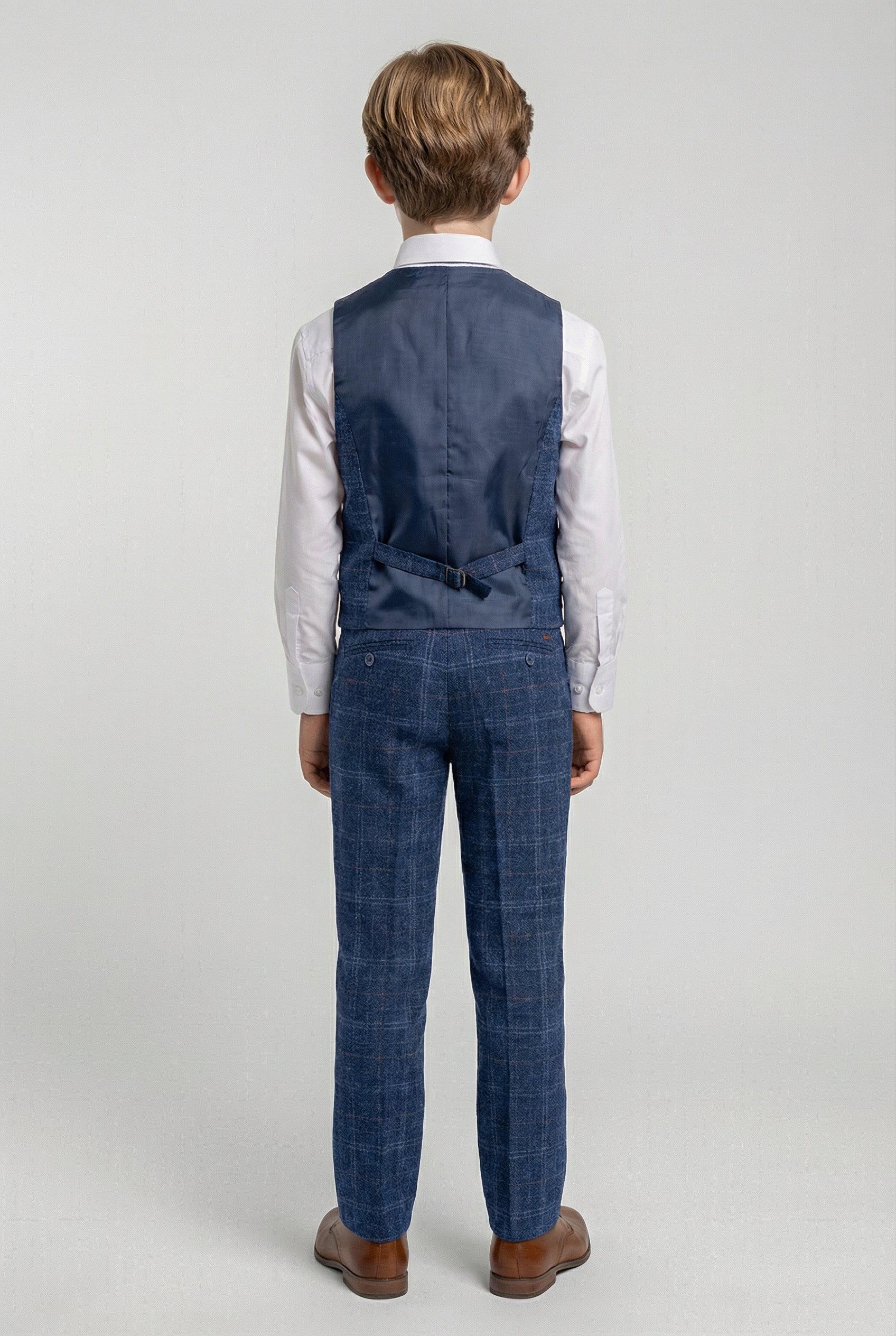 Boys Tweed Check Navy Slim Fit Suit - KAISER - Navy Blue