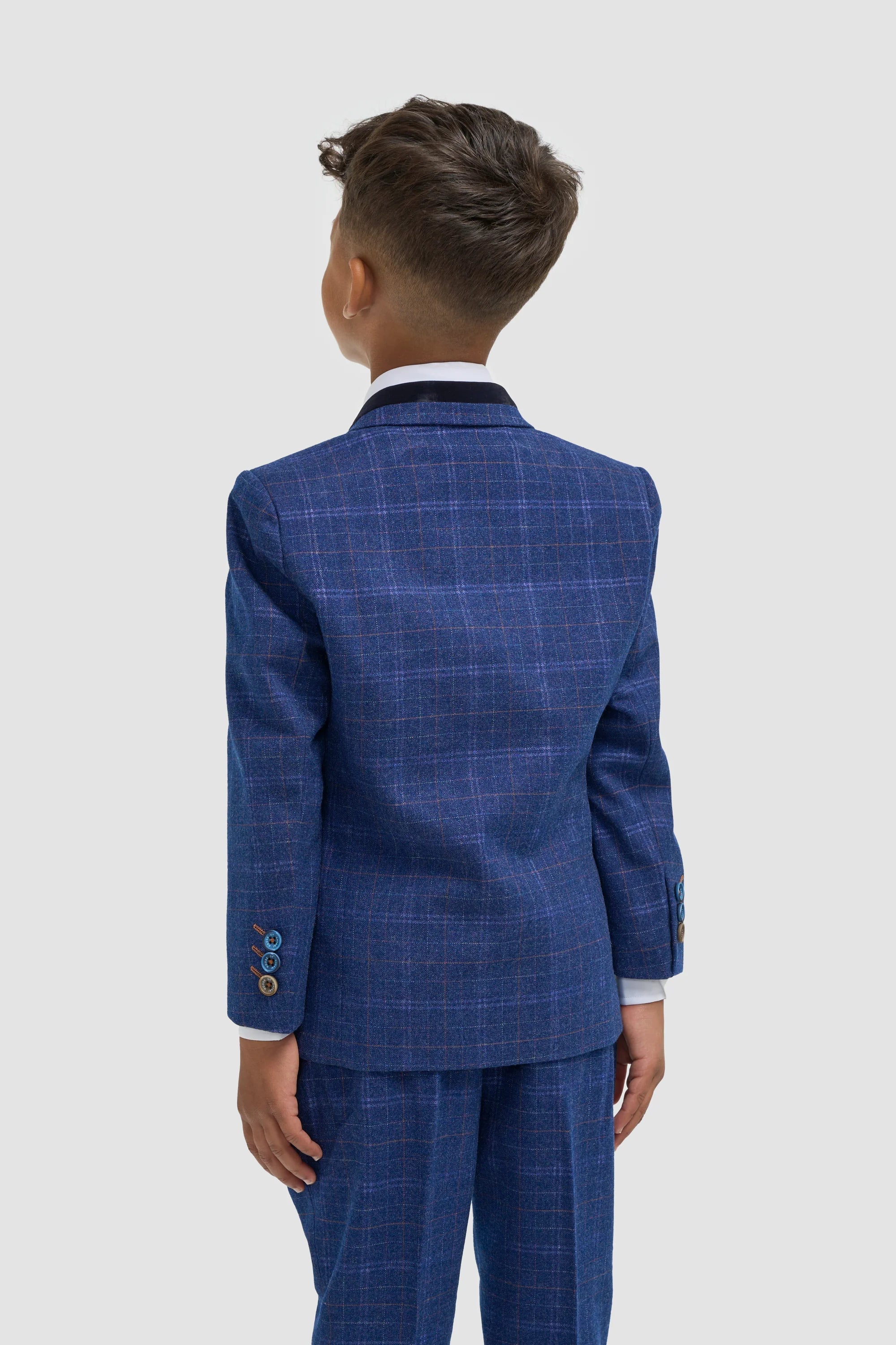 Boys Tweed Check Navy Slim Fit Suit - KAISER - Navy Blue