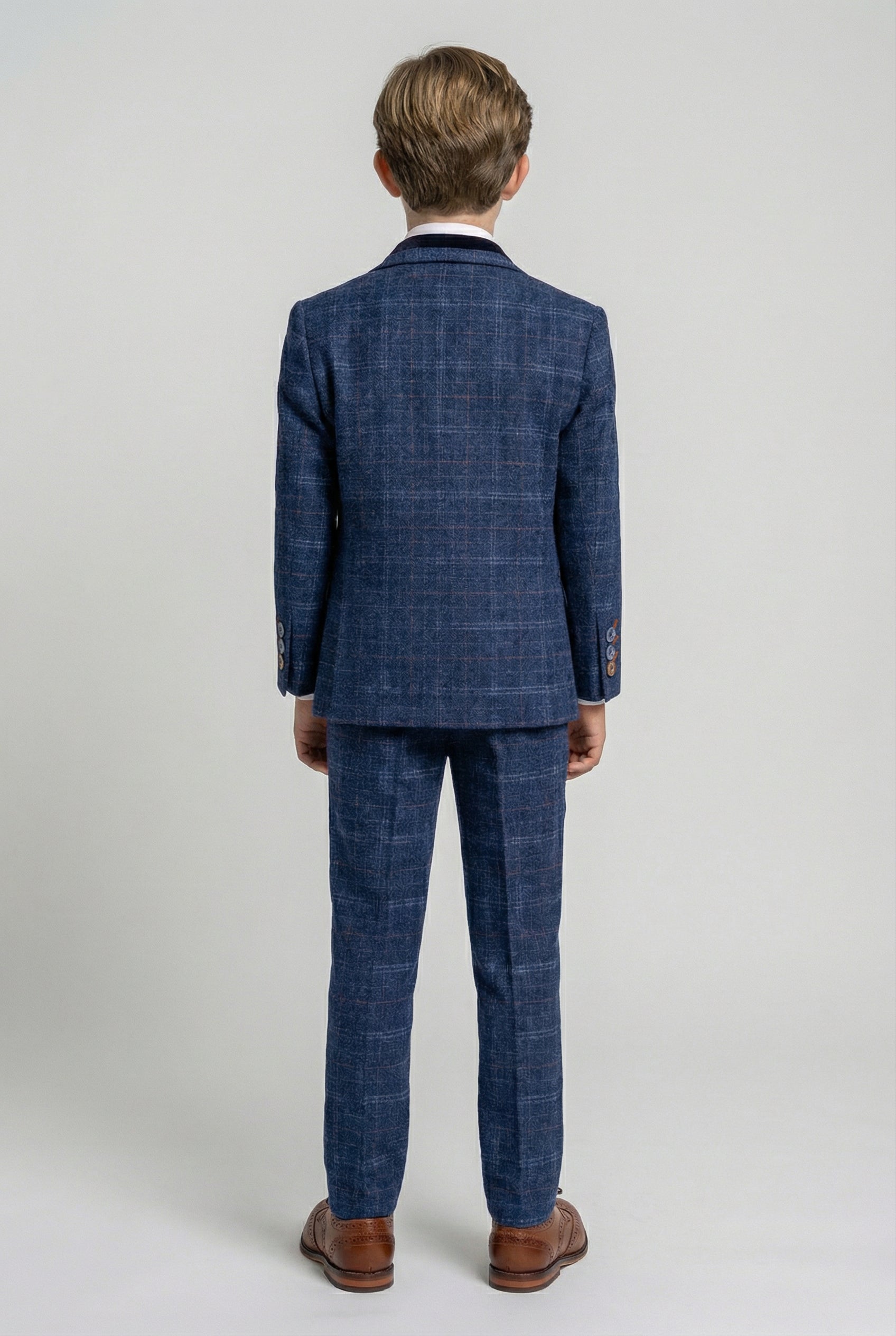 Boys Tweed Check Navy Slim Fit Suit - KAISER - Navy Blue