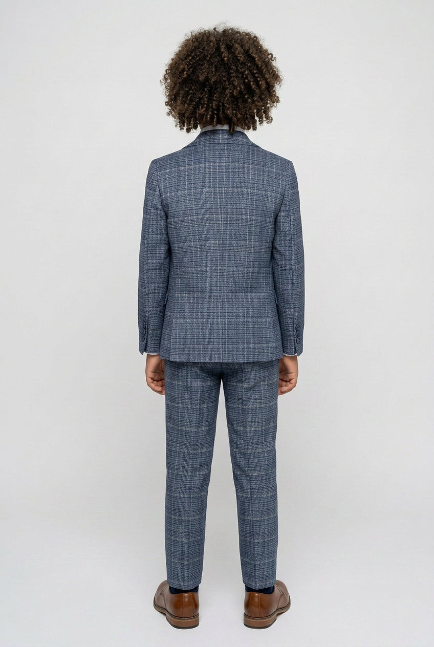 Boys Tweed Check Sky Blue Suit Set - Sky Blue