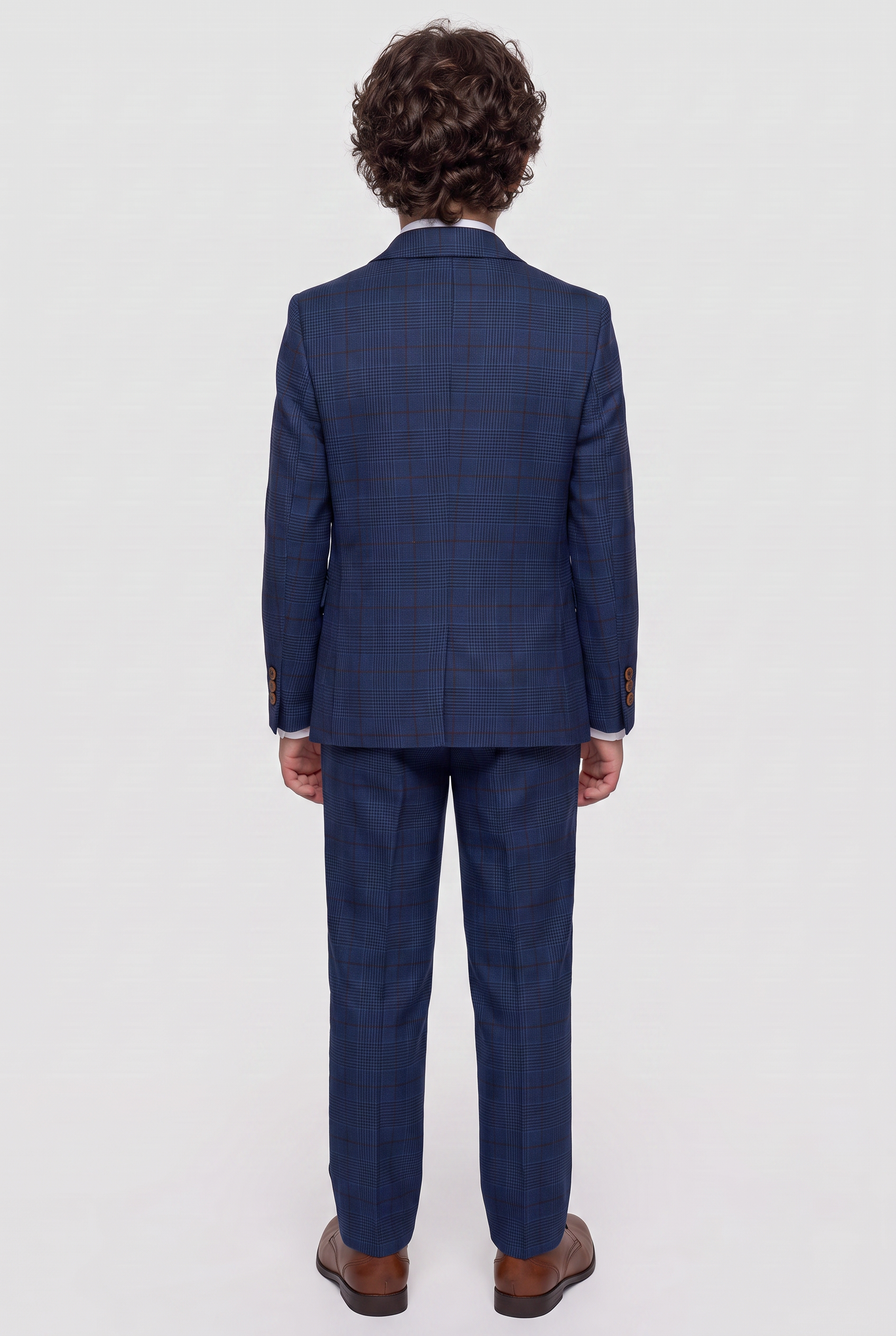 Boys Tweed Check Tailored Fit Navy Suit - ALEX - Royal Blue Model Back Picture
