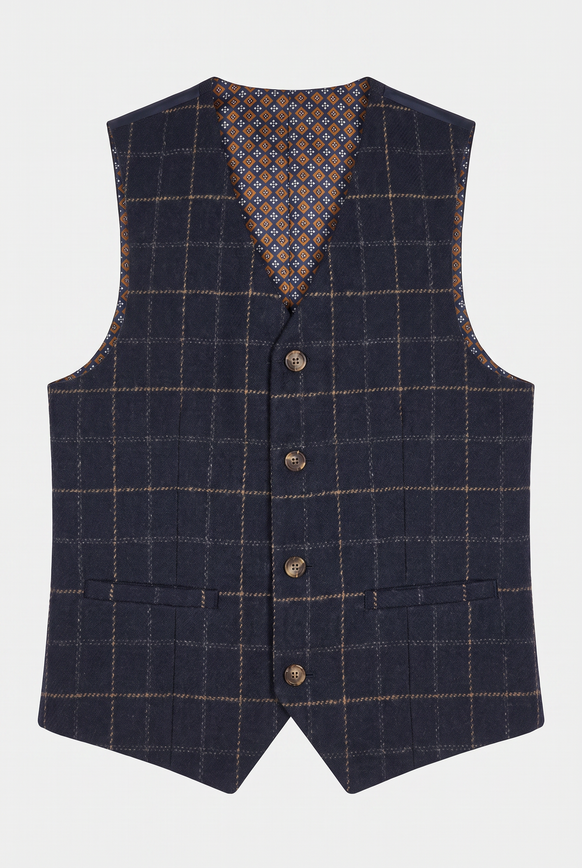 Boys Tweed Windowpane Check Slim Fit Suit - Cavani SHELBY Navy Blue