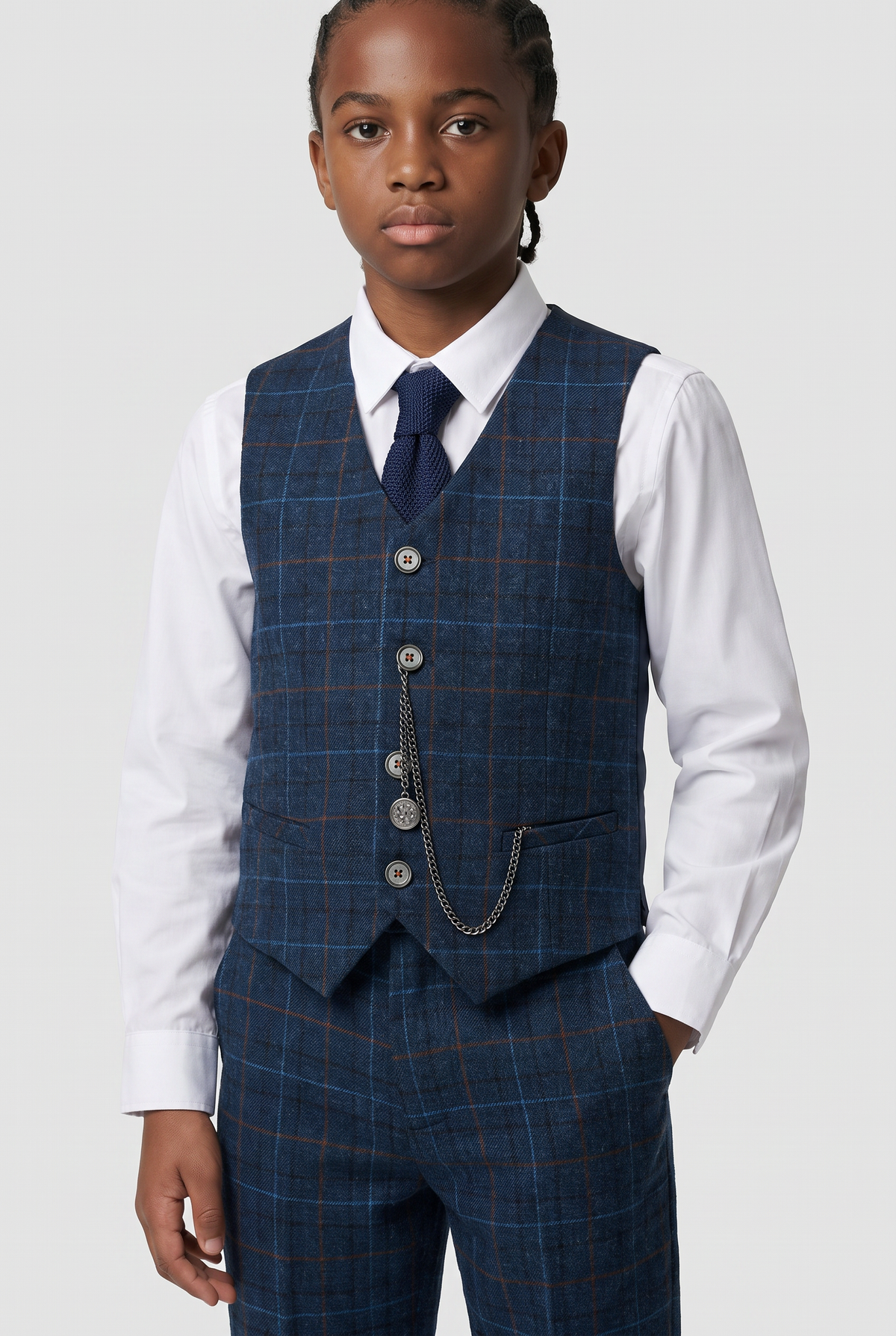 Boys Tweed Windowpane Check Suit - Cavani CODY Blue