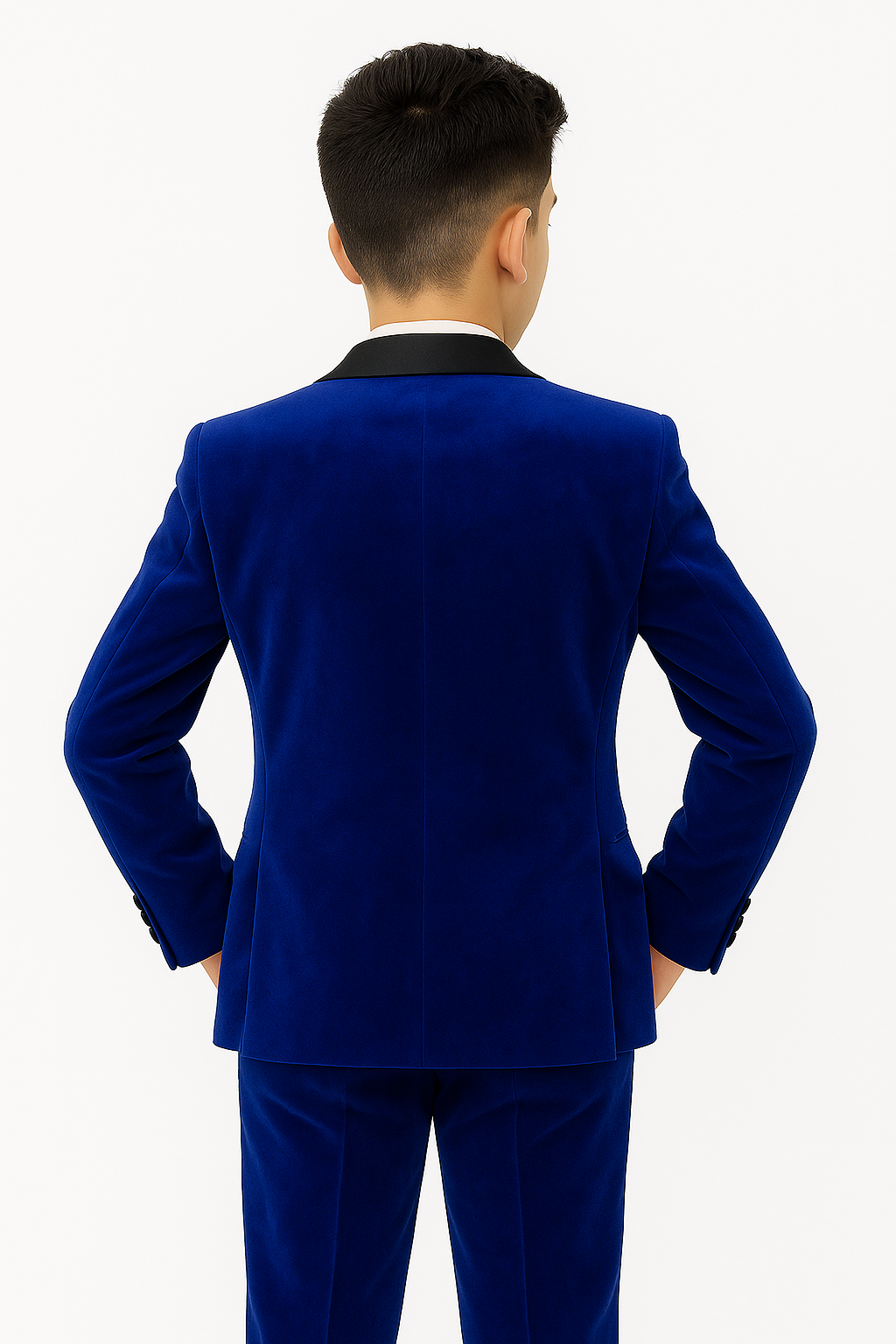 Boys' Velvet Suit with Satin Shawl Lapels - EC103 - Royal Blue Back Picture
