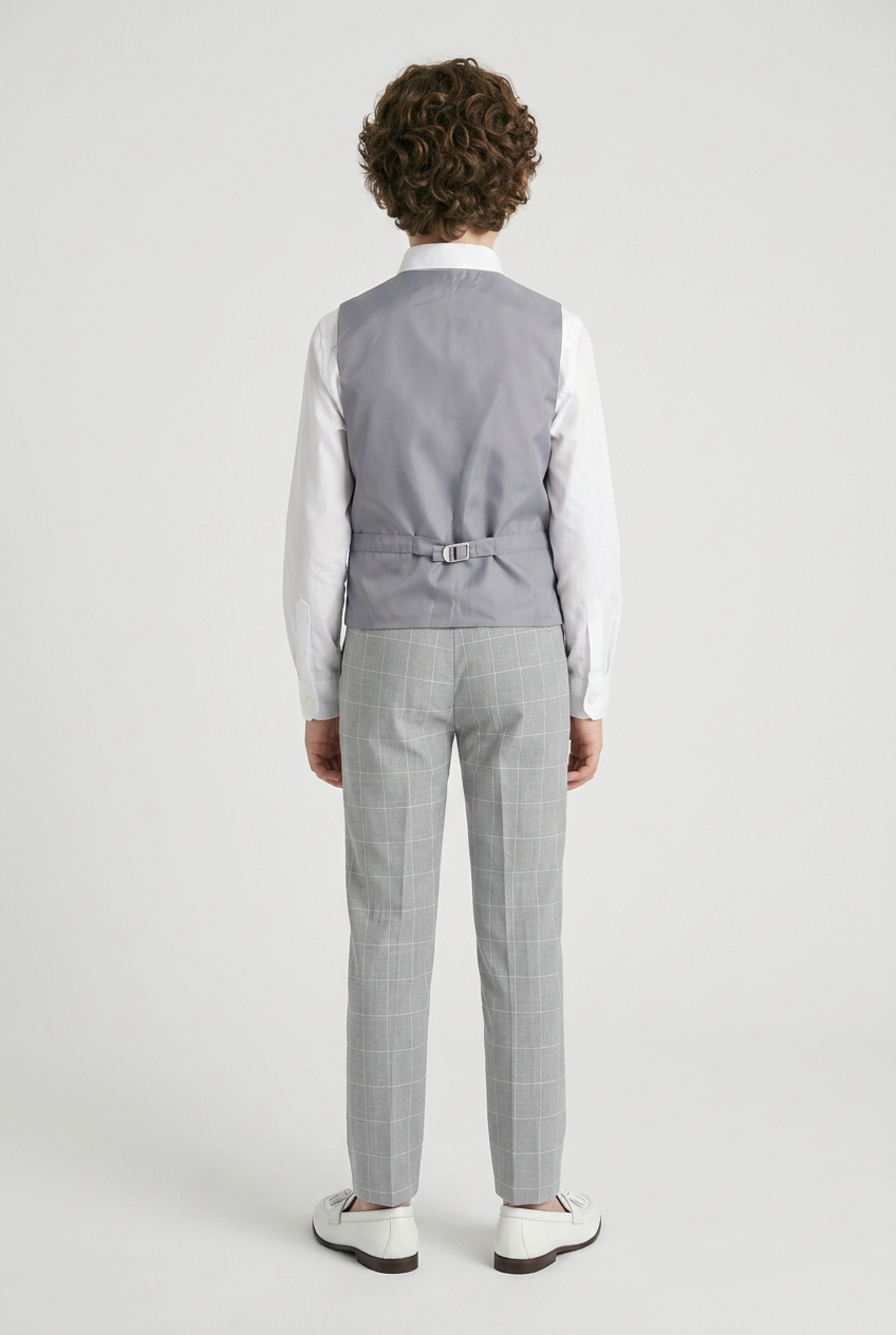 Boys Windowpane Check Grey Waistcoat Set - E-SAM - Light Grey