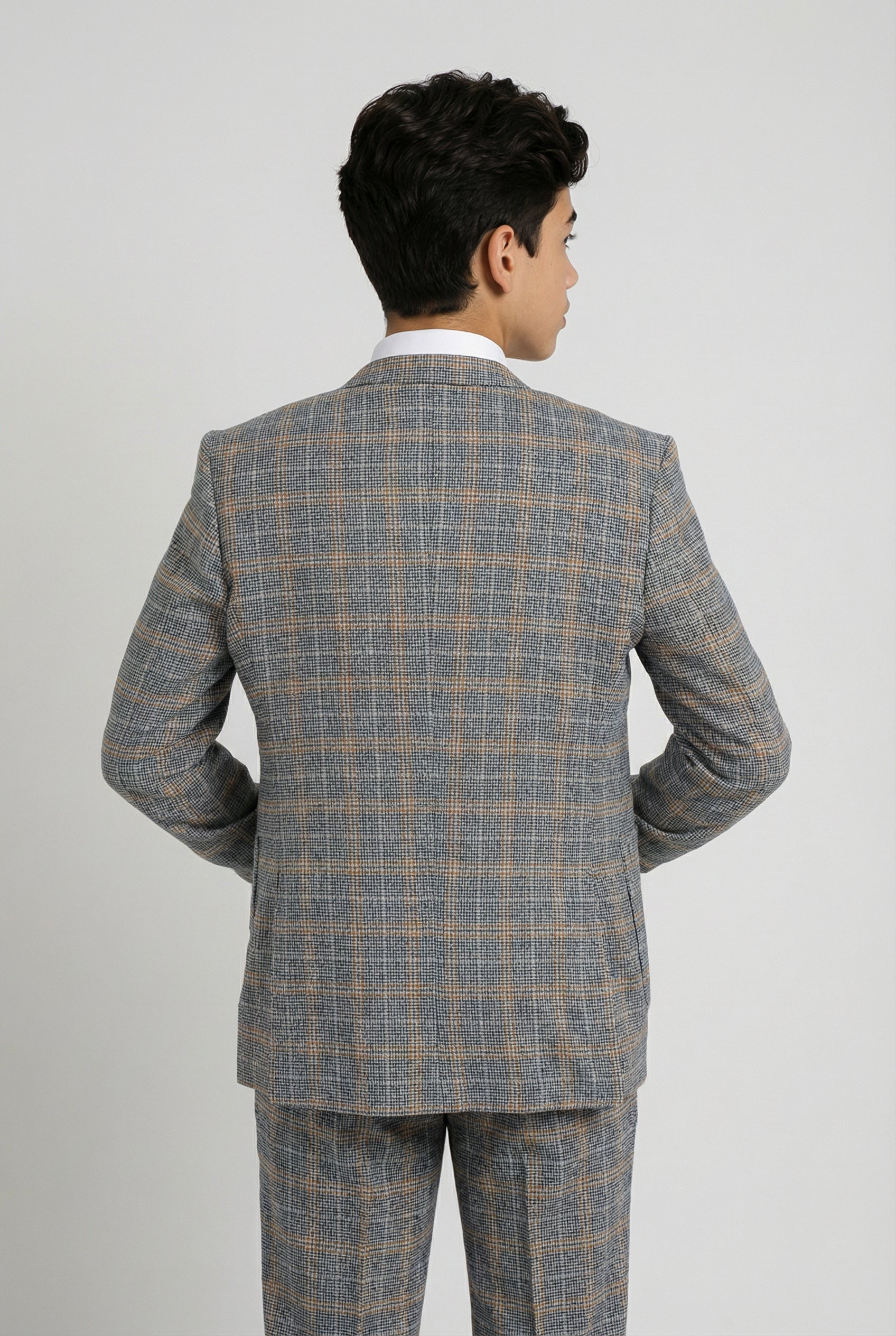 Boys Windowpane Check Slim Fit Suit - Blue