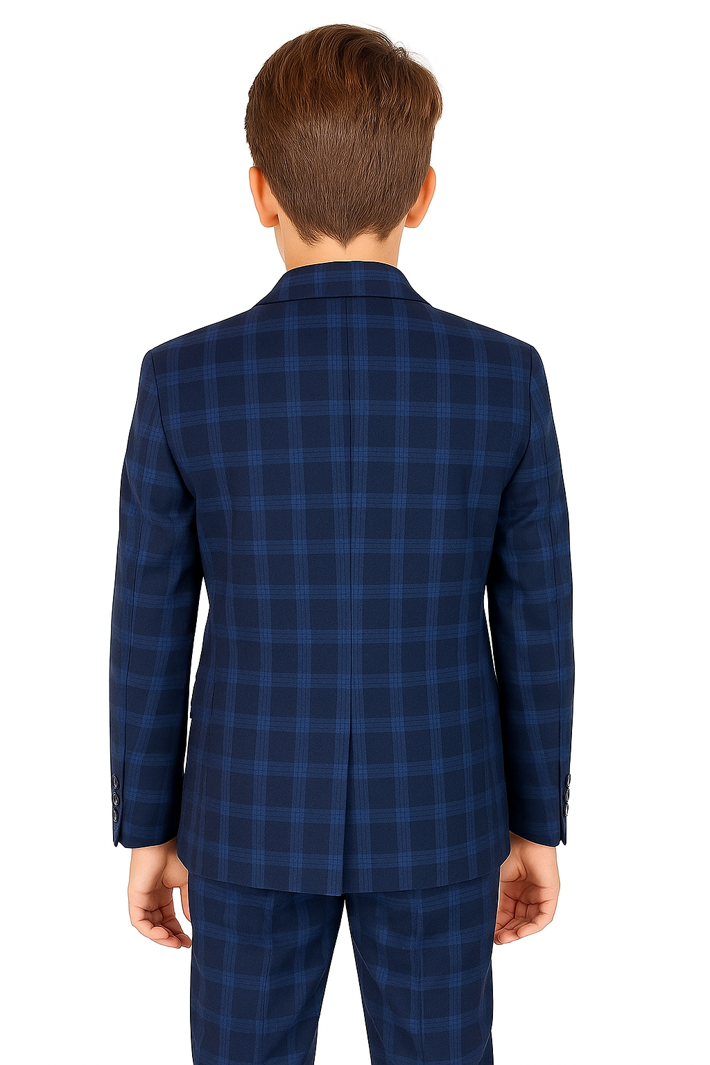 Boys Windowpane Check Tweed Tailored Fit Suit - Dark Blue Back Picture
