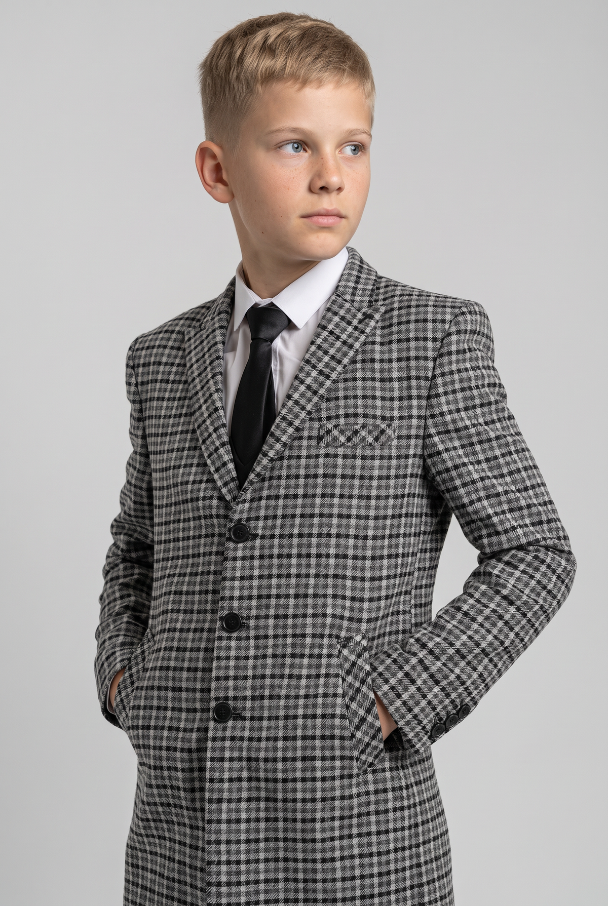Boys Wool Birdseye Tweed Overcoat - Light Grey