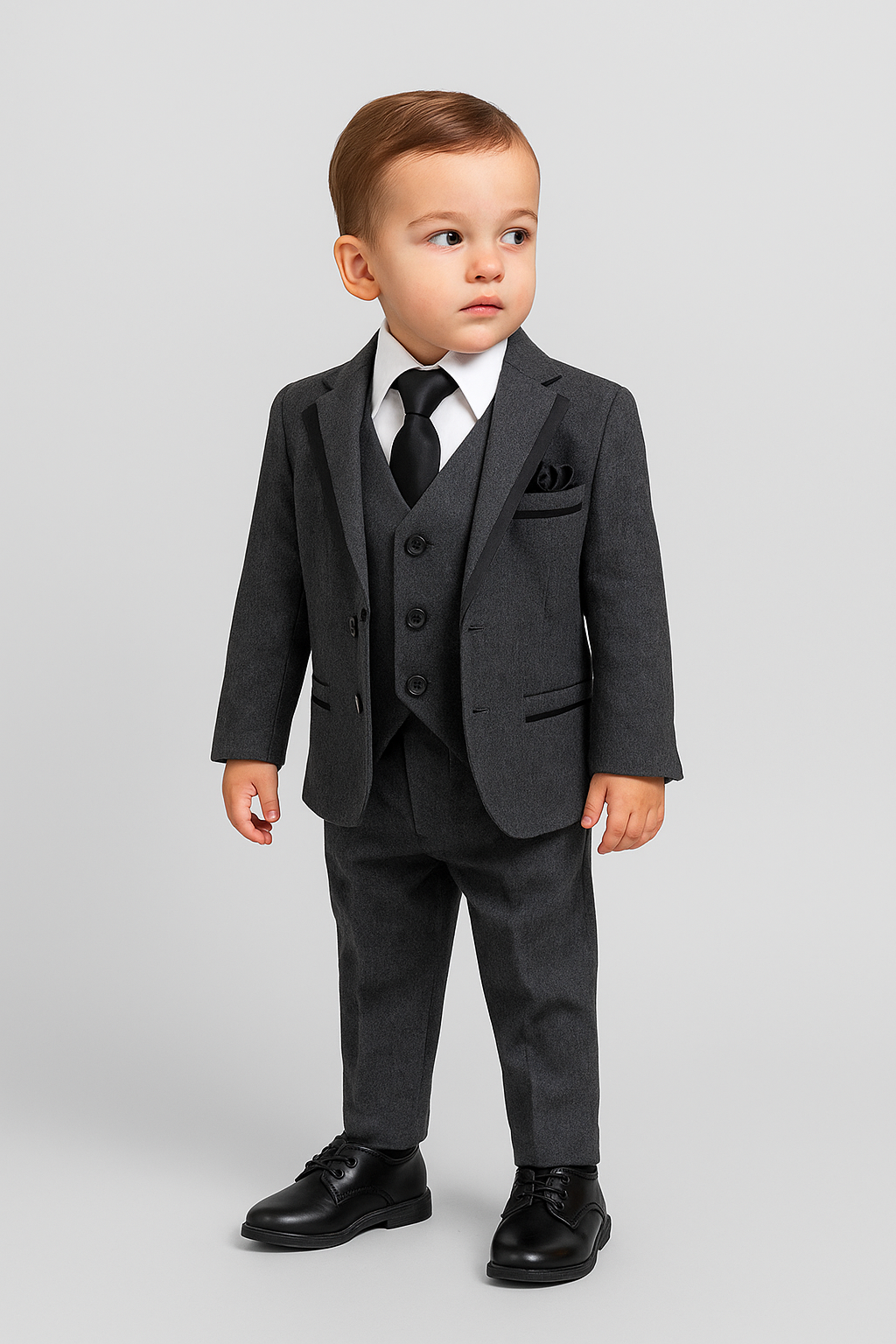 Boys Wool Effect Tweed Suit - Charcoal Grey