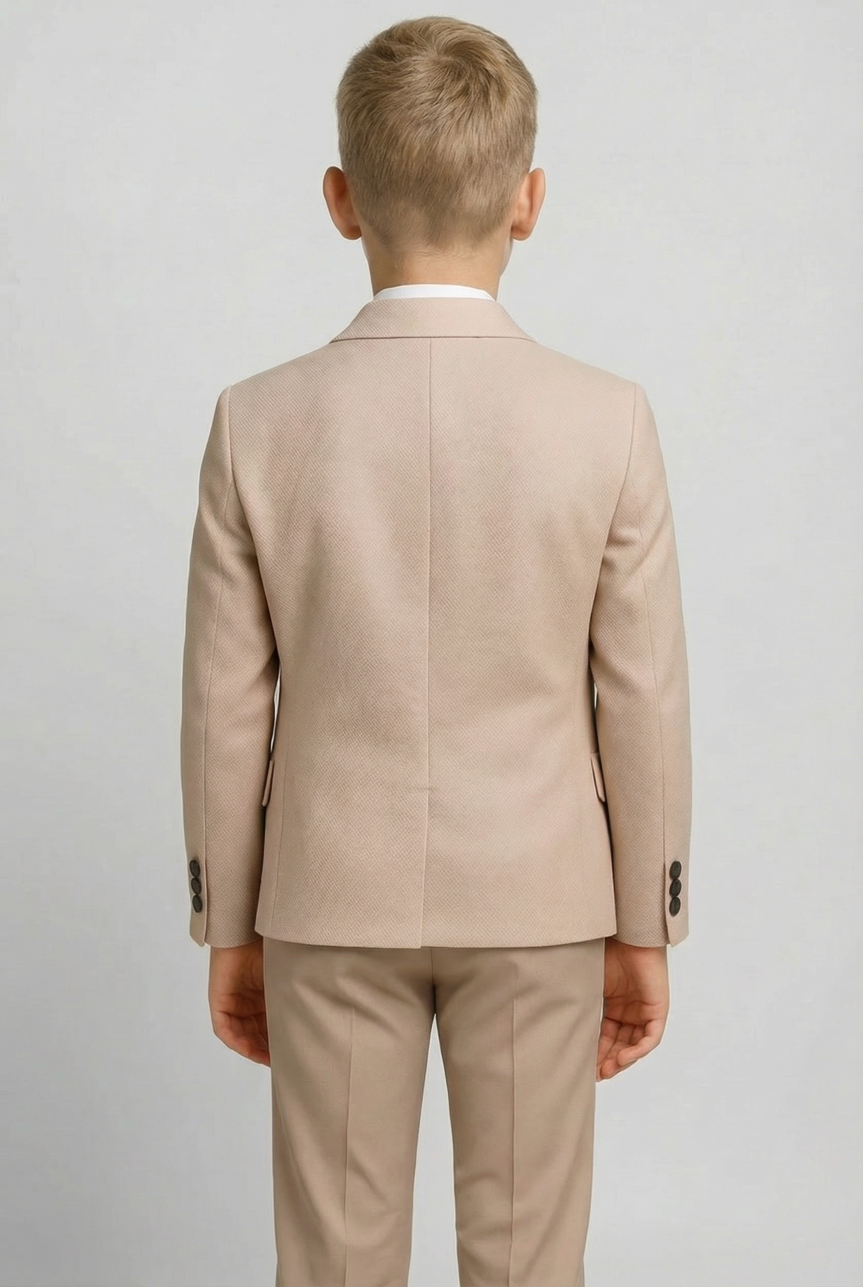 Boys 5-Piece Textured Weave Suit with Double Breasted Waistcoat - Cinnamon