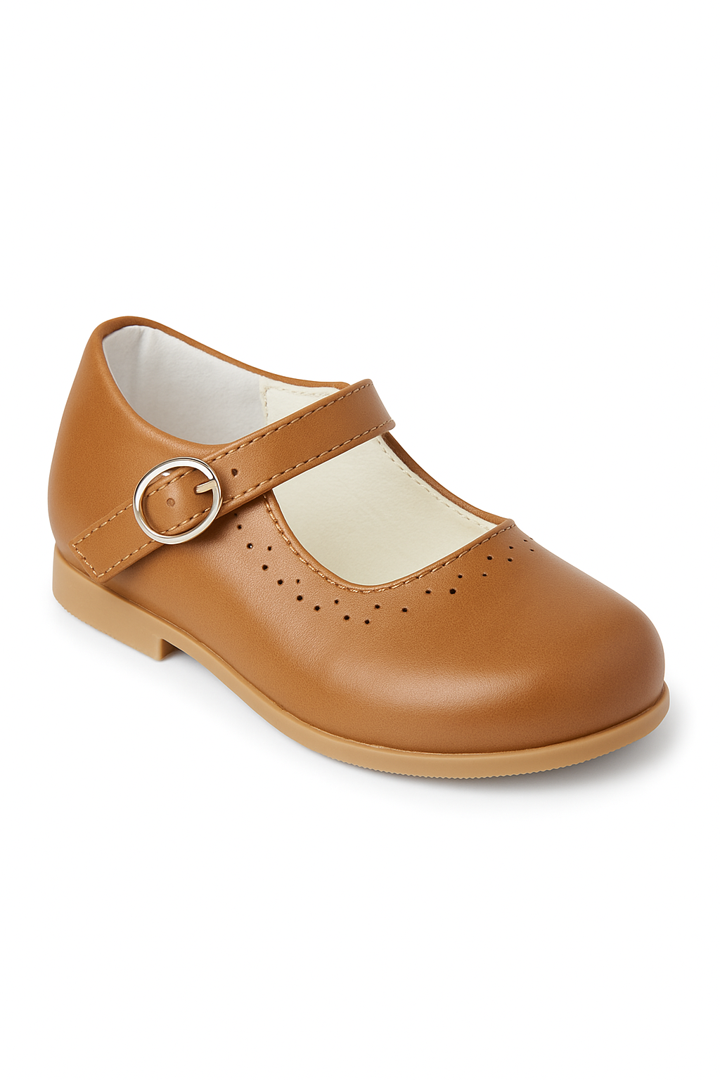 Classic Mary Jane Perforated Girls Shoes – ABBEY_Matt - Mustard Brown Side Picture