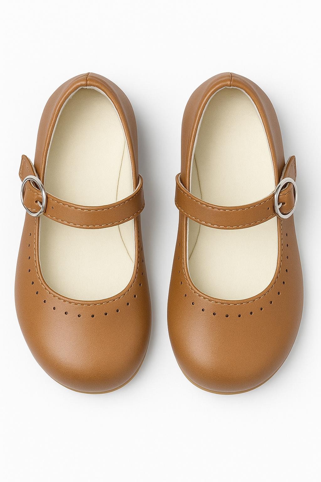 Classic Mary Jane Perforated Girls Shoes – ABBEY_Matt - Mustard Brown Front Picture