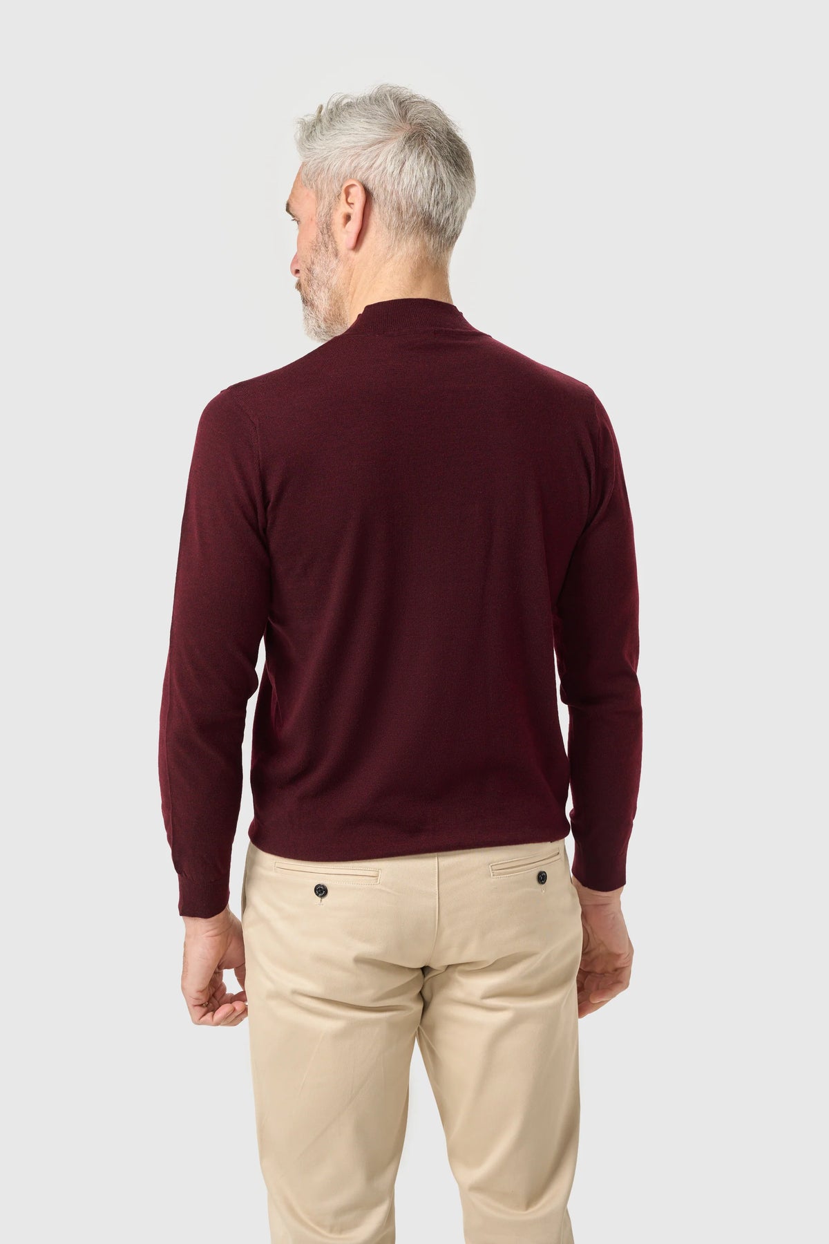 Men's Merino Wool High Neck Knitted Jumper – Cavani Colt Wine model back picture